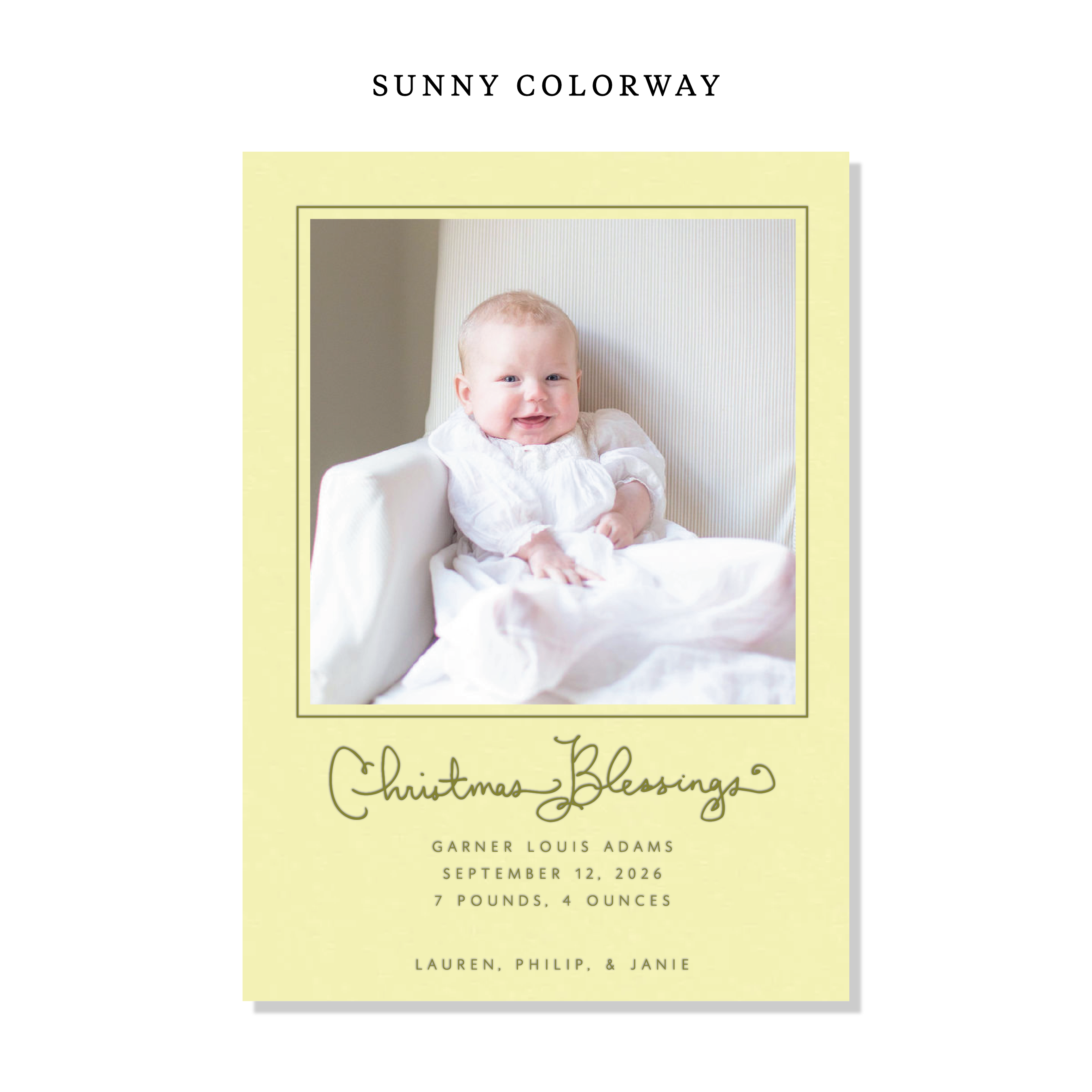 Brantley Birth Announcement Letterpress Holiday Card, Large (Colored Paper)
