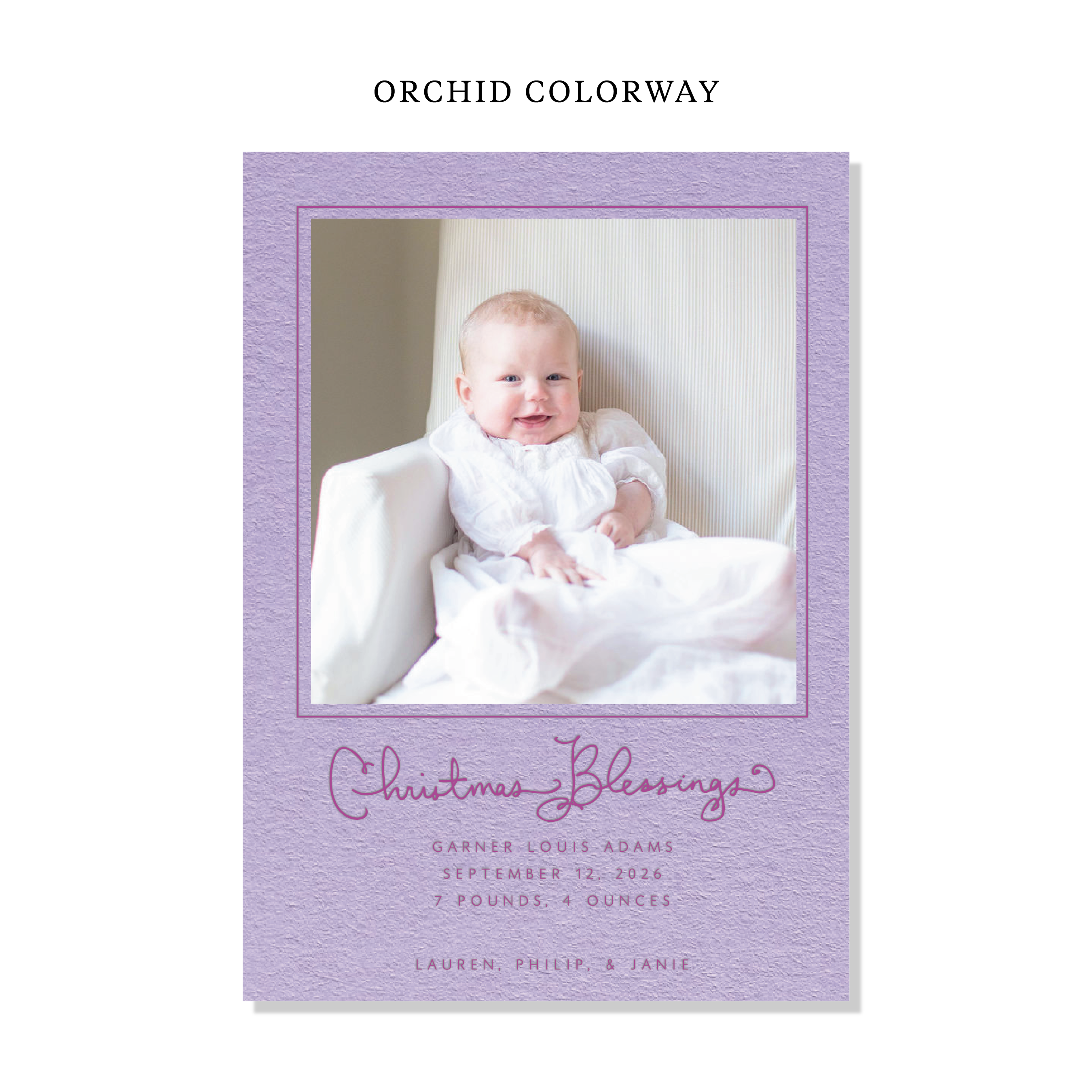 Brantley Birth Announcement Letterpress Holiday Card, Large (Colored Paper)
