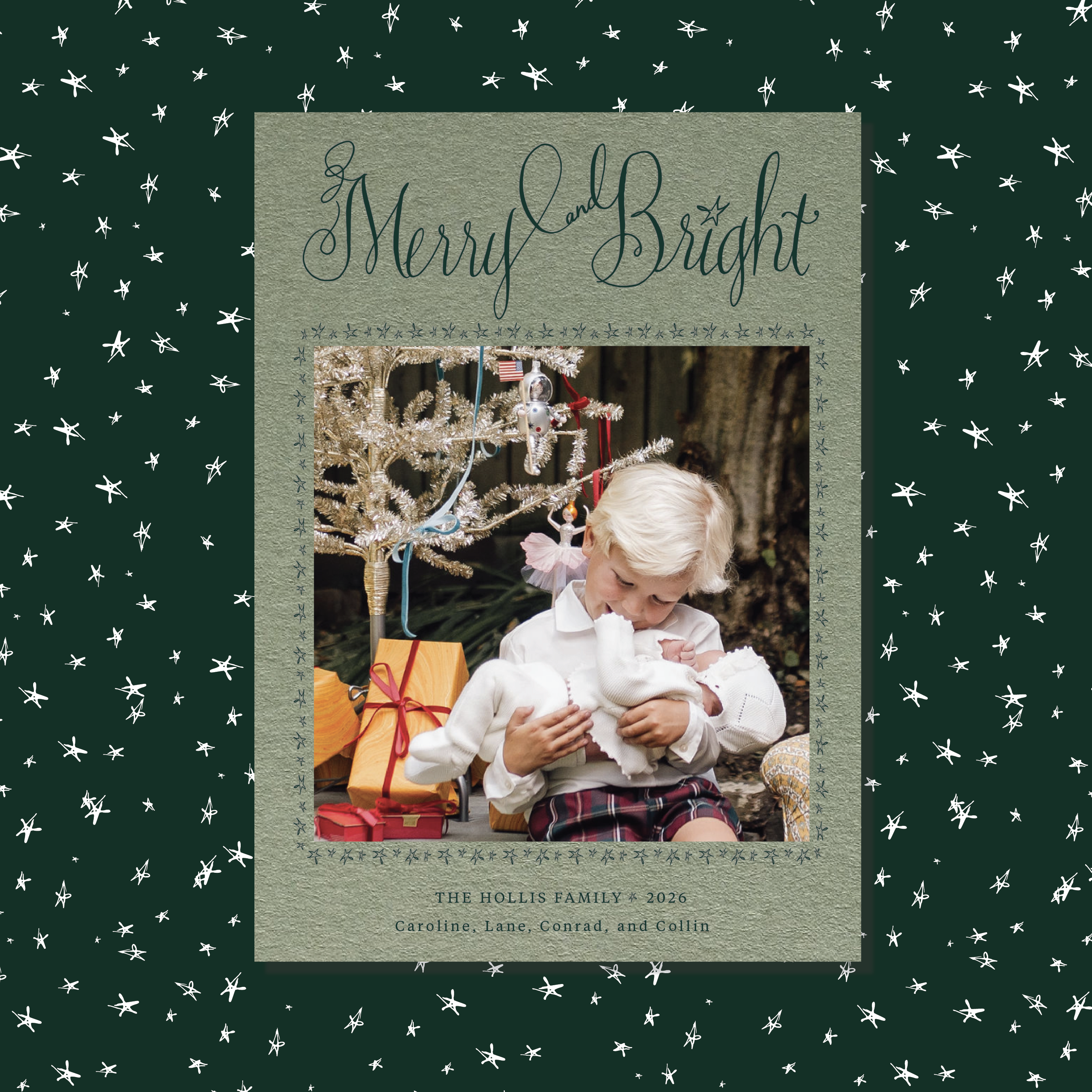 Caldwell Letterpress Holiday Card, Large (Colored Paper)