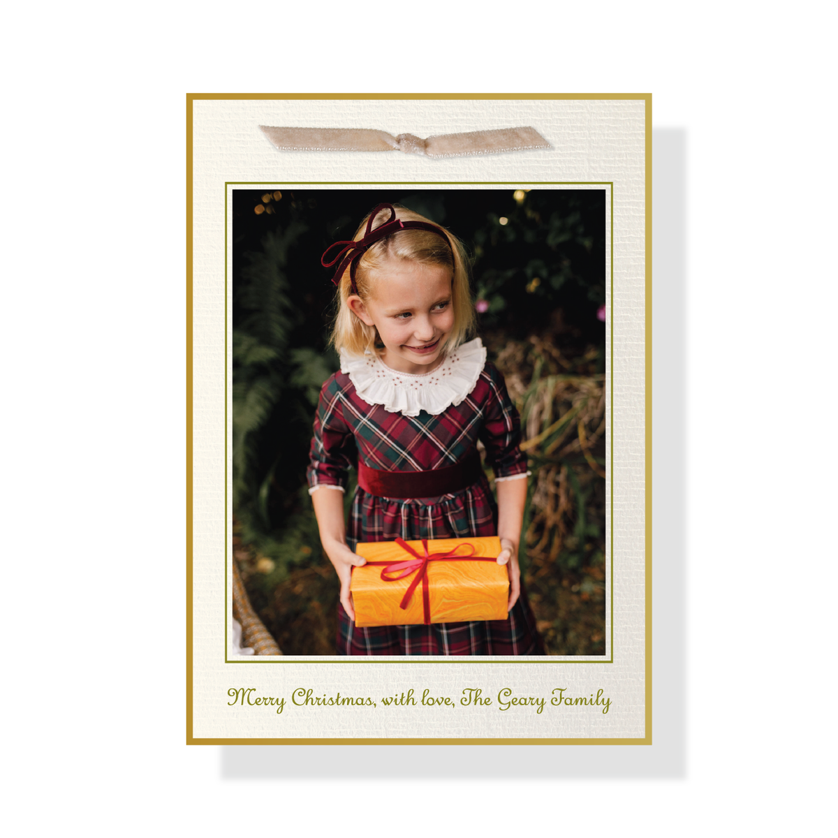 Campbell Velvet Ribbon Classic Print Holiday Card