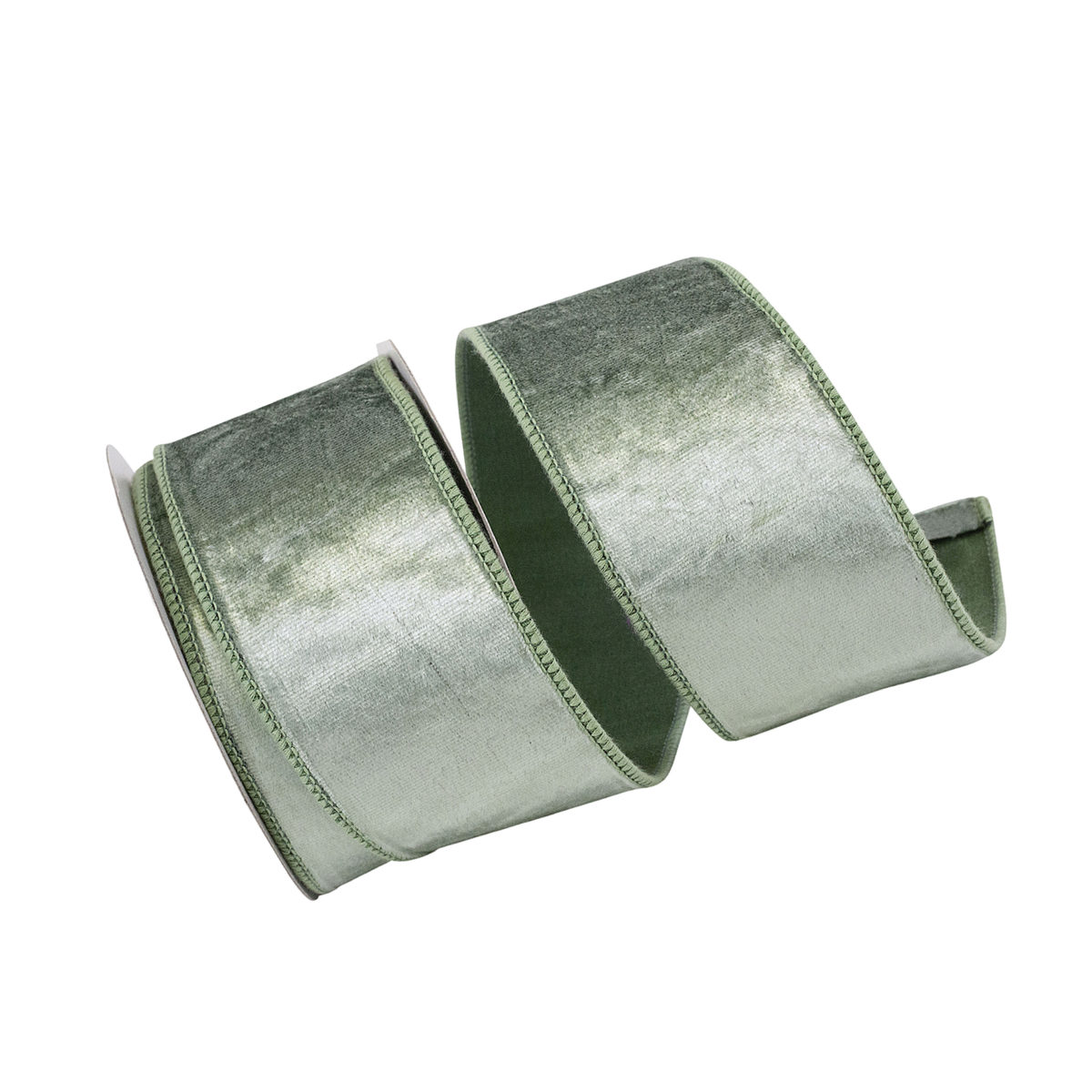 Celadon vintage velvet wired ribbon for holiday wreaths, garlands, and Christmas decorating