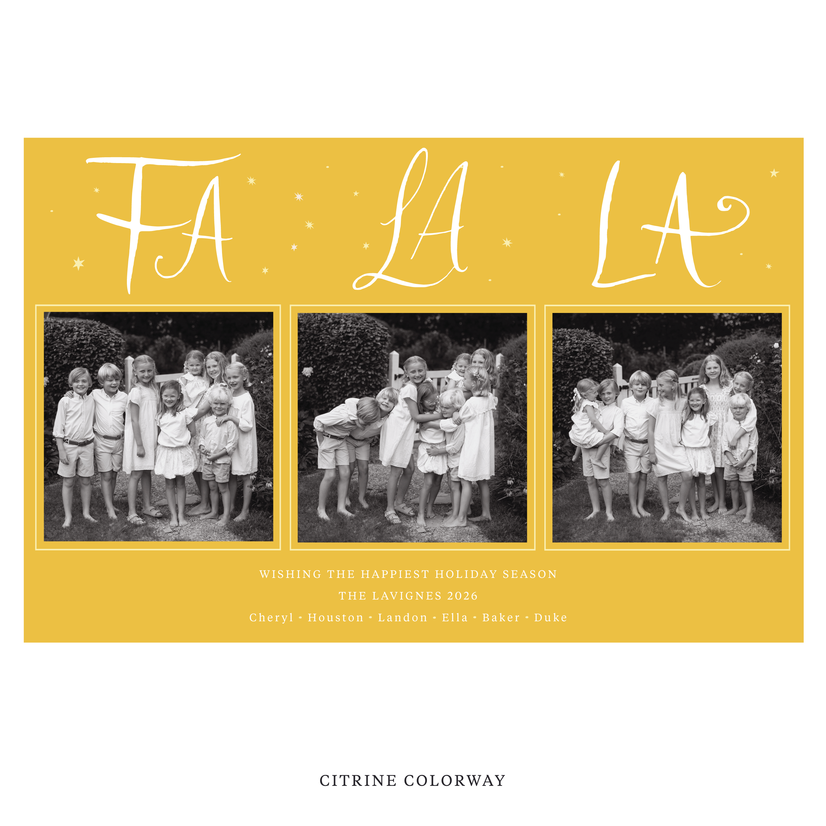 Celebrate the season with the Chadwick "Fa La La" Holiday Card by Stovall Collection. Featuring original hand-lettered artwork, this luxury personalized photo mount holiday card is available in 22 thoughtfully curated flat printing colorways.