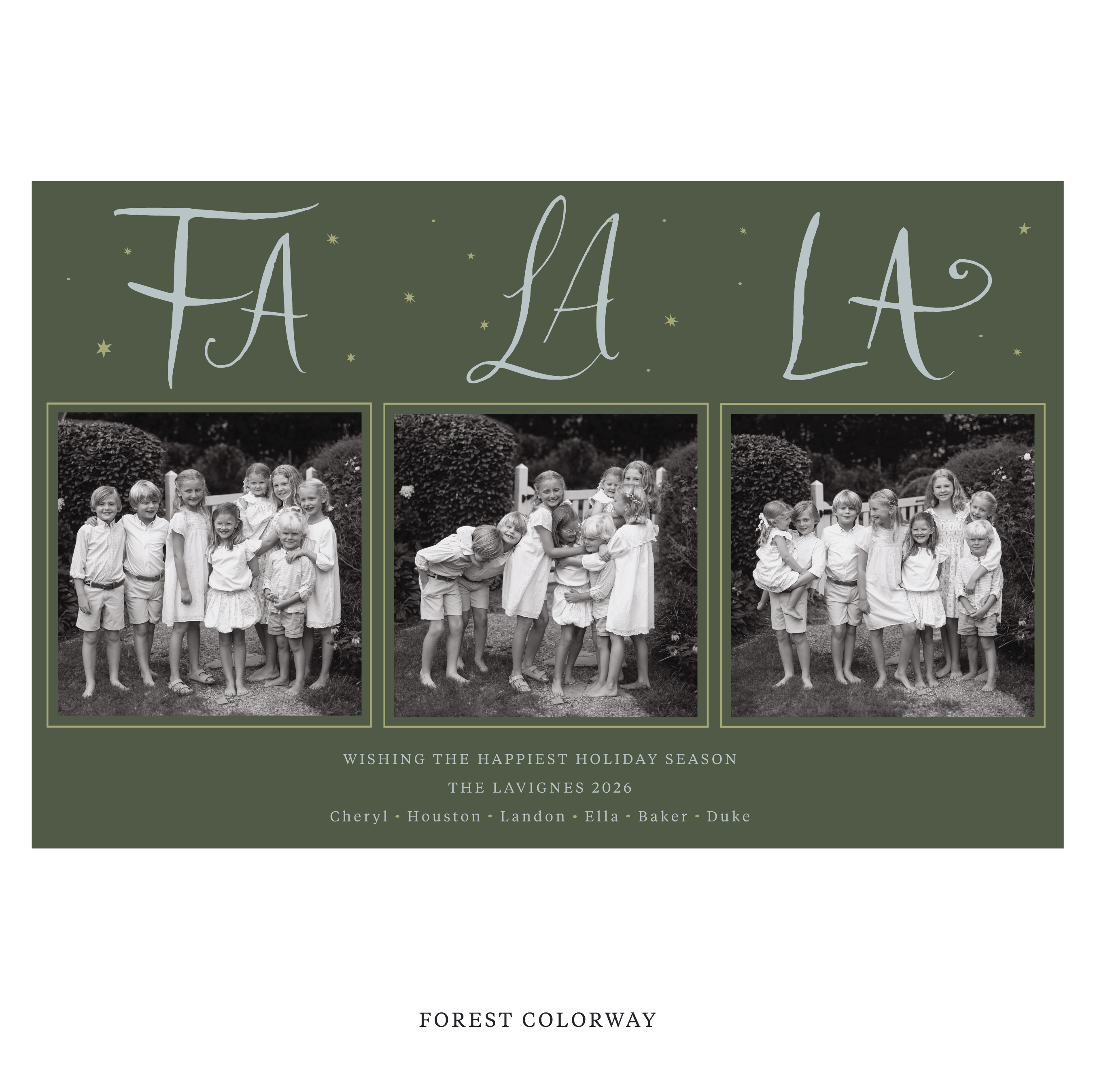 Celebrate the season with the Chadwick "Fa La La" Holiday Card by Stovall Collection. Featuring original hand-lettered artwork, this luxury personalized photo mount holiday card is available in 22 thoughtfully curated flat printing colorways.