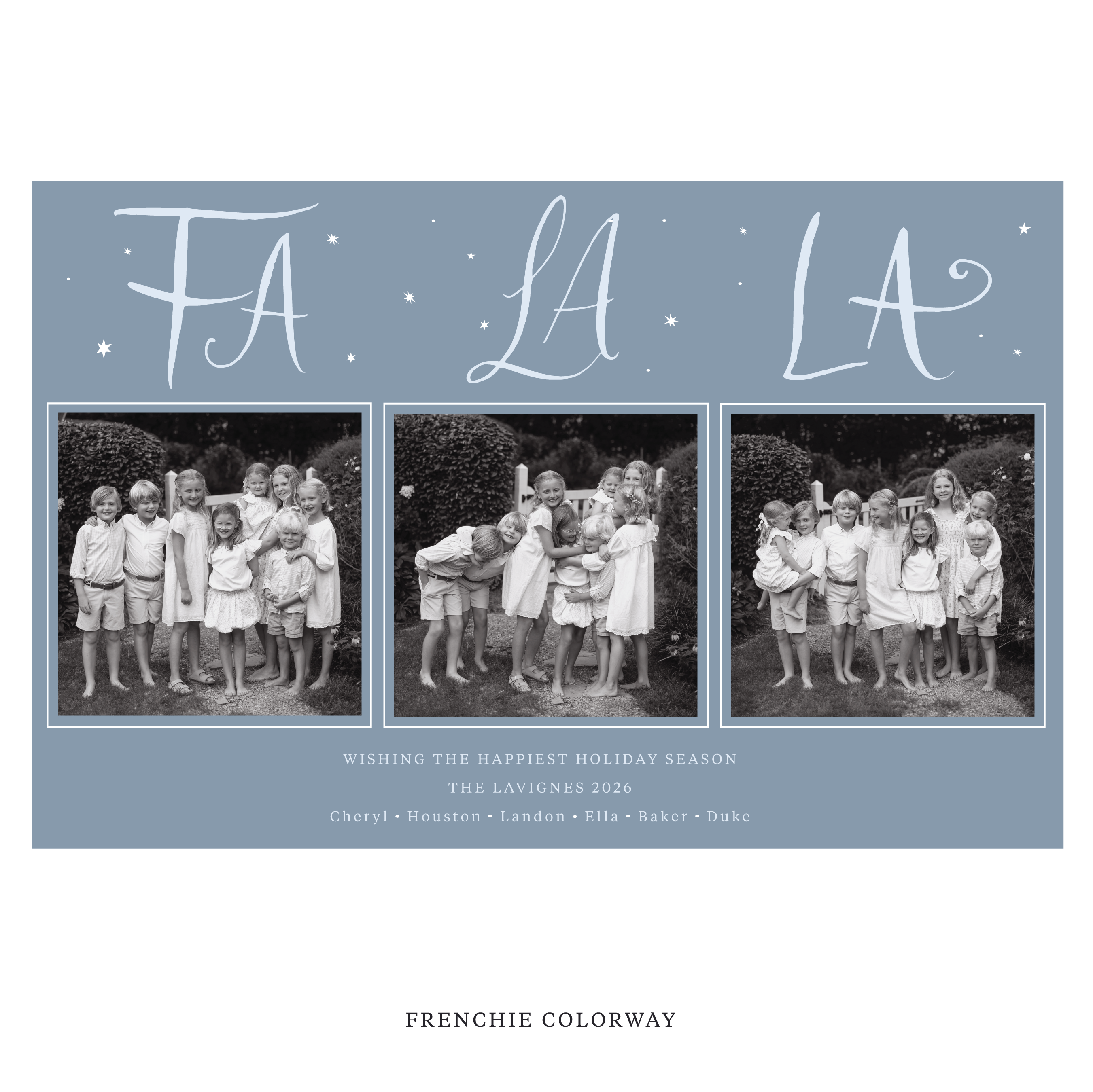 Celebrate the season with the Chadwick "Fa La La" Holiday Card by Stovall Collection. Featuring original hand-lettered artwork, this luxury personalized photo mount holiday card is available in 22 thoughtfully curated flat printing colorways.