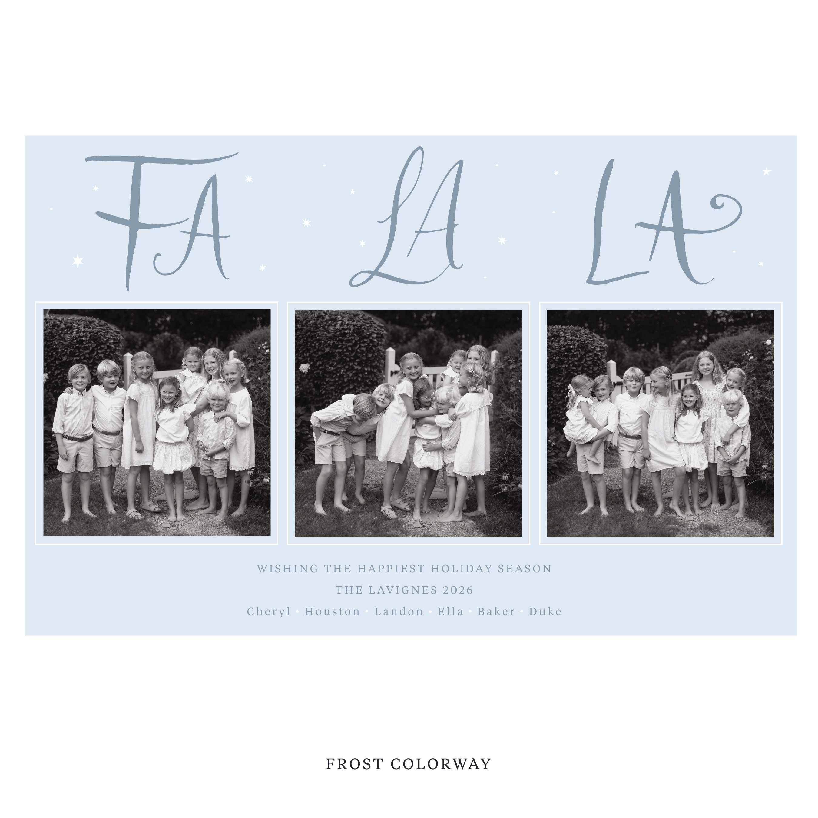 Celebrate the season with the Chadwick "Fa La La" Holiday Card by Stovall Collection. Featuring original hand-lettered artwork, this luxury personalized photo mount holiday card is available in 22 thoughtfully curated flat printing colorways.