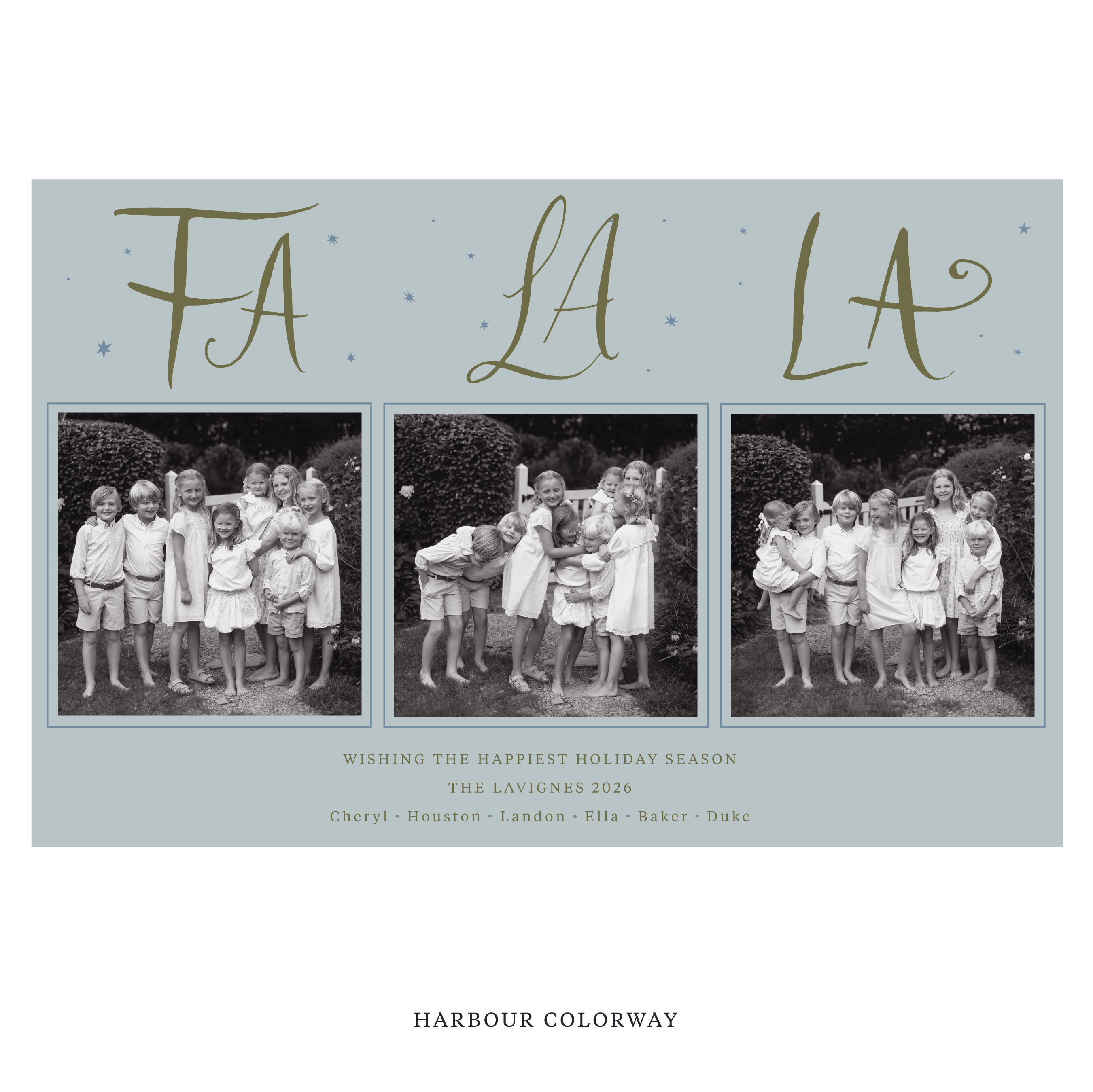 Celebrate the season with the Chadwick "Fa La La" Holiday Card by Stovall Collection. Featuring original hand-lettered artwork, this luxury personalized photo mount holiday card is available in 22 thoughtfully curated flat printing colorways.