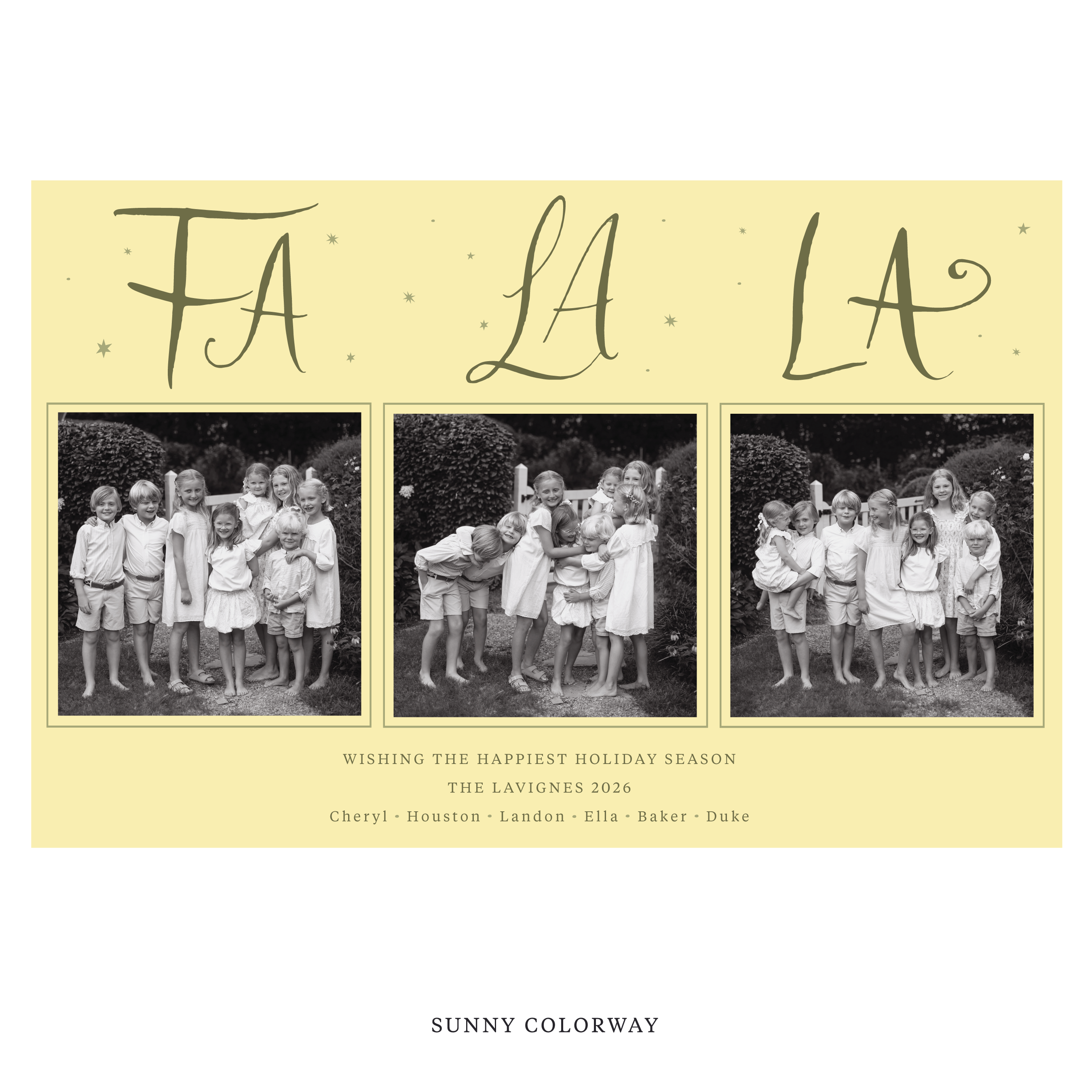 Celebrate the season with the Chadwick "Fa La La" Holiday Card by Stovall Collection. Featuring original hand-lettered artwork, this luxury personalized photo mount holiday card is available in 22 thoughtfully curated flat printing colorways.