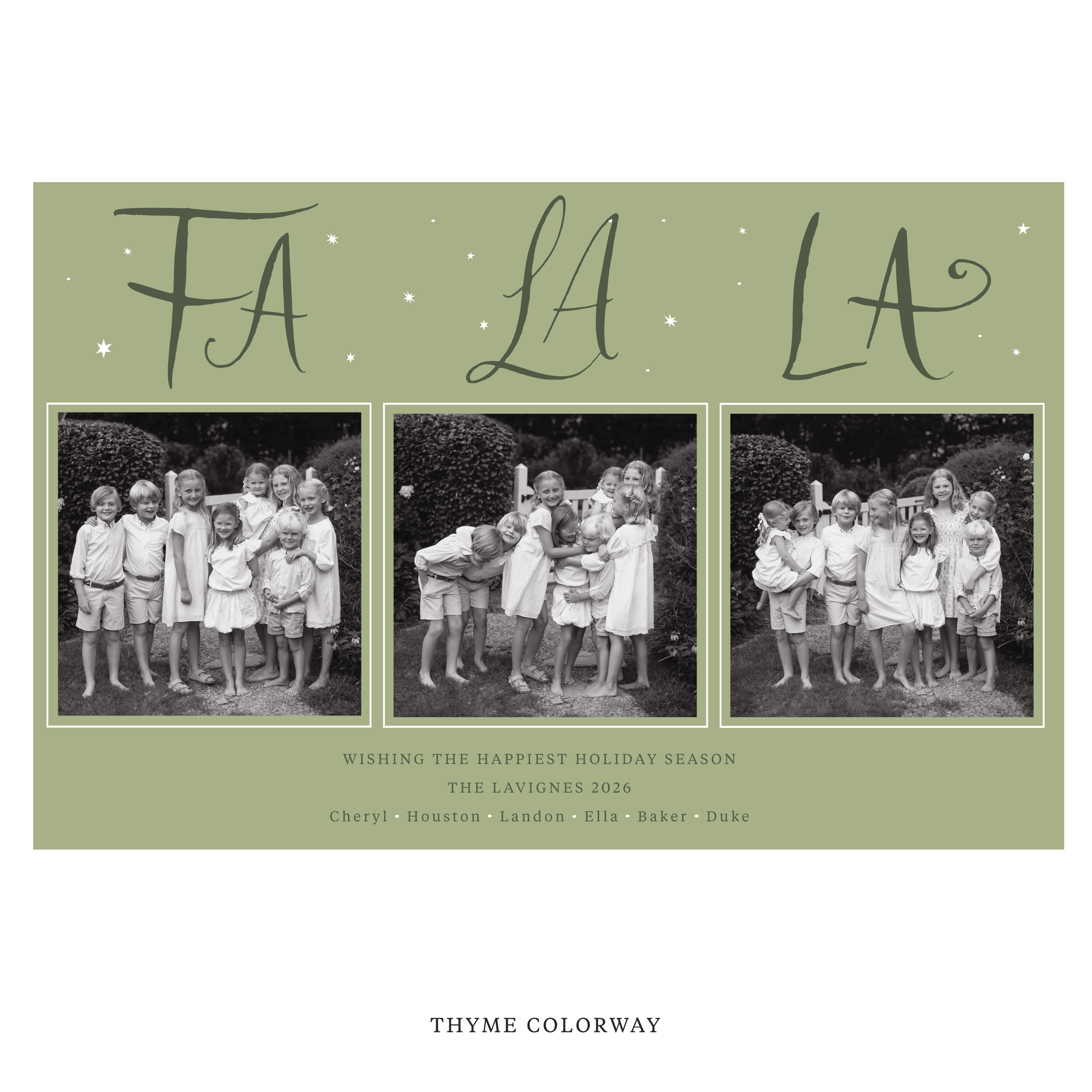 Celebrate the season with the Chadwick "Fa La La" Holiday Card by Stovall Collection. Featuring original hand-lettered artwork, this luxury personalized photo mount holiday card is available in 22 thoughtfully curated flat printing colorways.