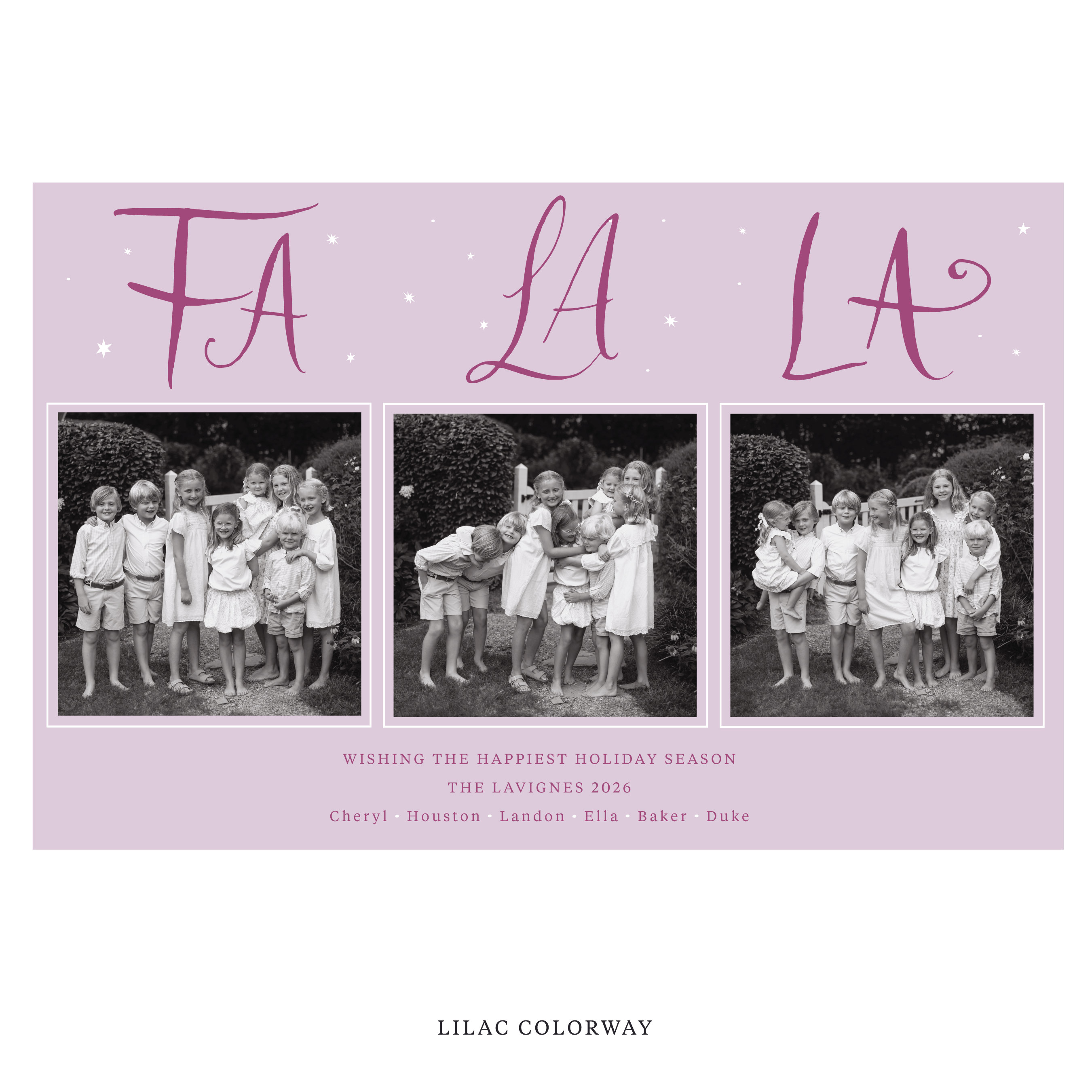 Celebrate the season with the Chadwick "Fa La La" Holiday Card by Stovall Collection. Featuring original hand-lettered artwork, this luxury personalized photo mount holiday card is available in 22 thoughtfully curated flat printing colorways.
