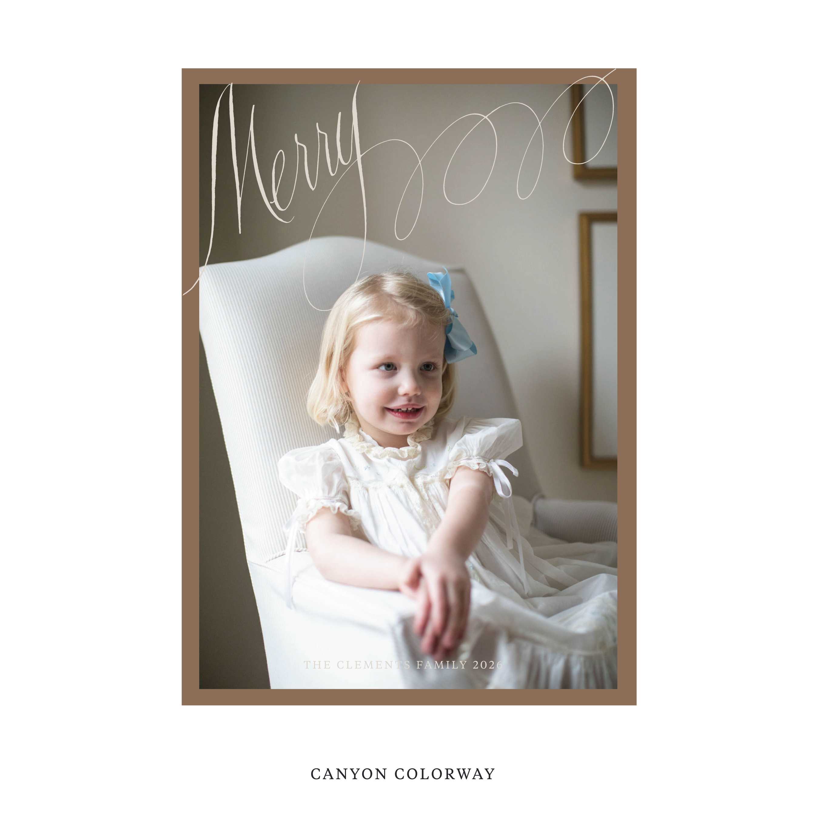 Celebrate the season with the Clement "Merry" Holiday Card by Stovall Collection. Featuring original hand-lettered artwork, this luxury personalized photo mount holiday card is available in 22 thoughtfully curated flat printing colorways.