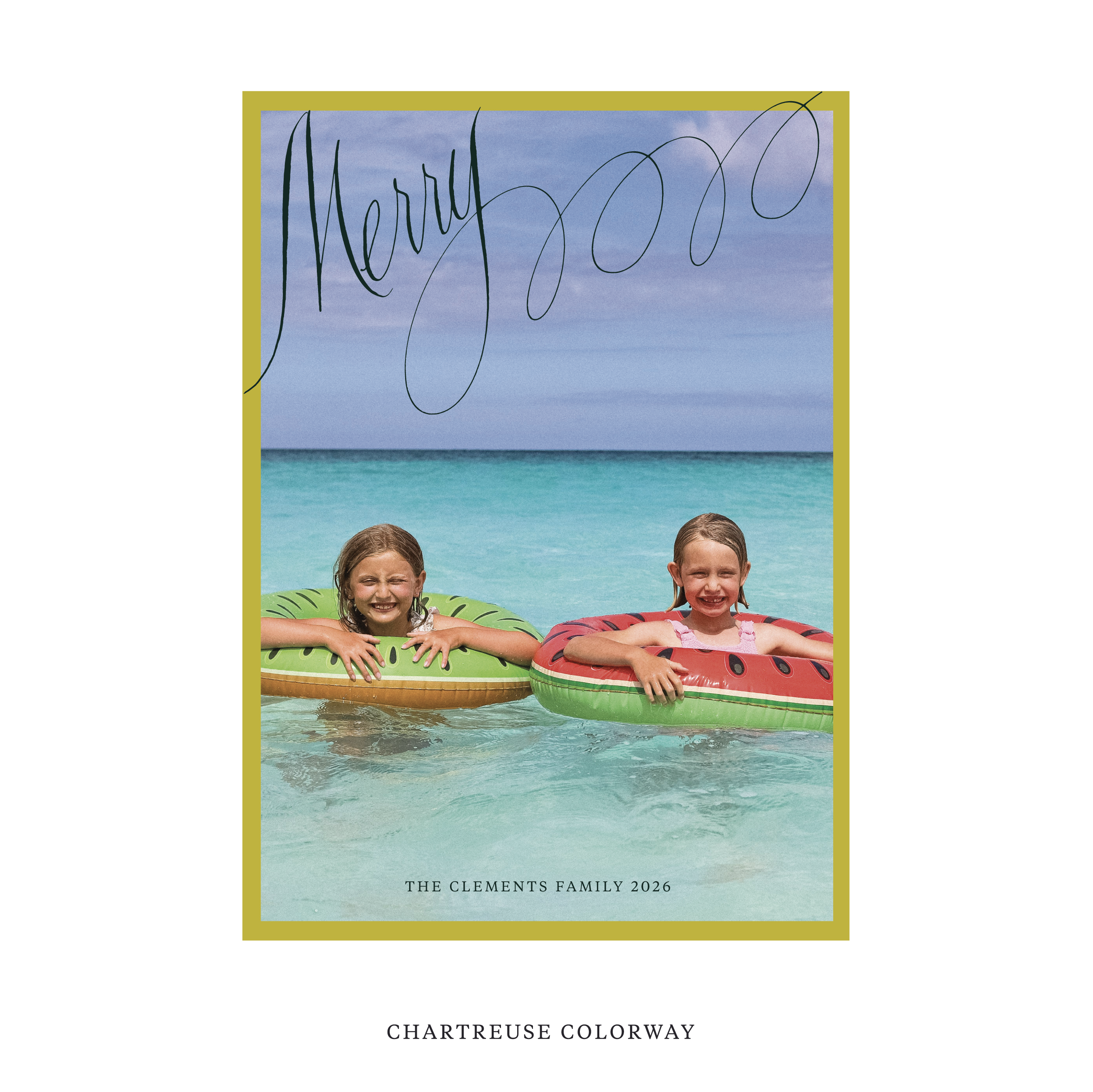 Celebrate the season with the Clement "Merry" Holiday Card by Stovall Collection. Featuring original hand-lettered artwork, this luxury personalized photo mount holiday card is available in 22 thoughtfully curated flat printing colorways.