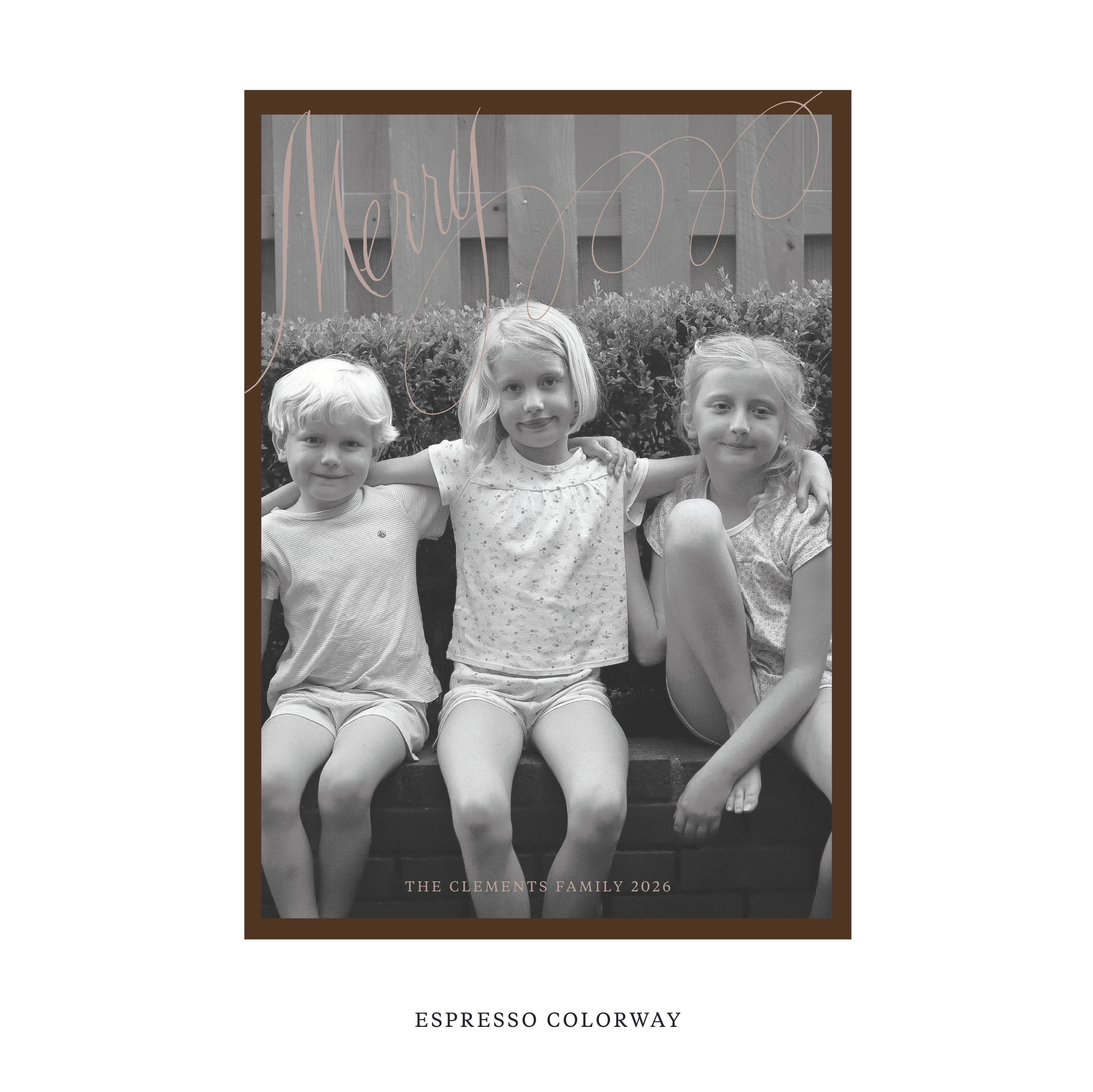 Celebrate the season with the Clement "Merry" Holiday Card by Stovall Collection. Featuring original hand-lettered artwork, this luxury personalized photo mount holiday card is available in 22 thoughtfully curated flat printing colorways.