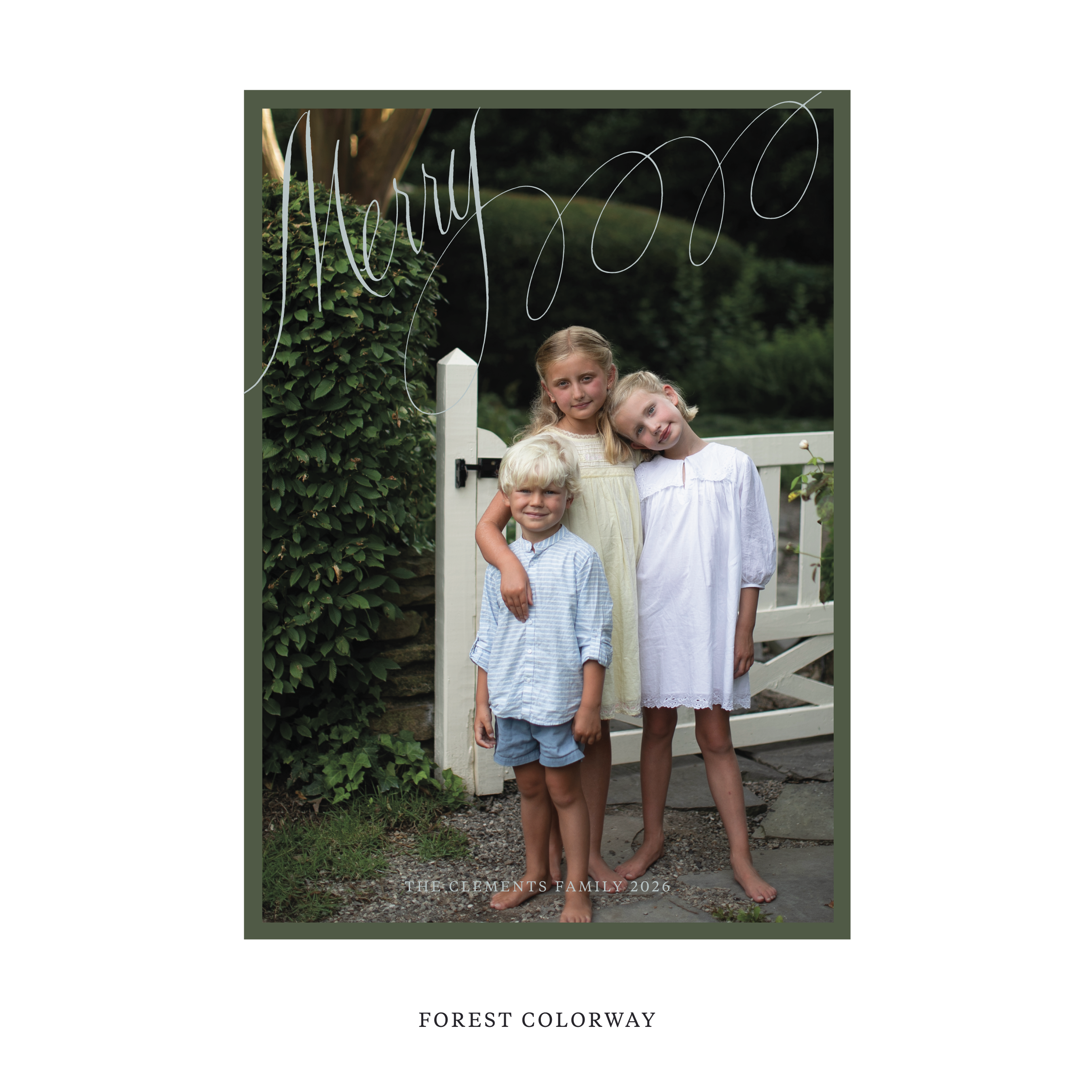 Celebrate the season with the Clement "Merry" Holiday Card by Stovall Collection. Featuring original hand-lettered artwork, this luxury personalized photo mount holiday card is available in 22 thoughtfully curated flat printing colorways.
