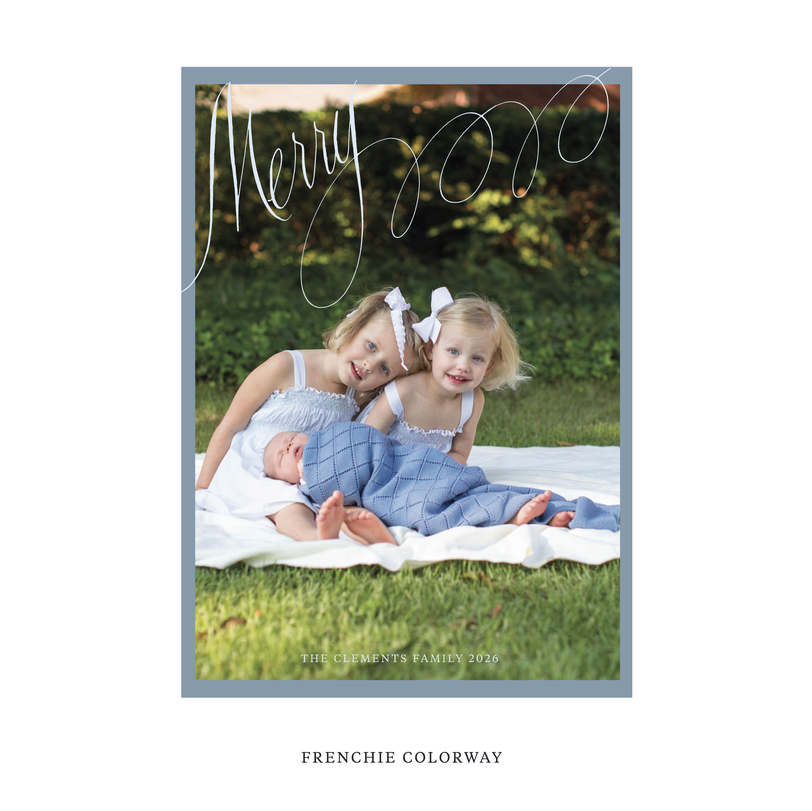 Celebrate the season with the Clement "Merry" Holiday Card by Stovall Collection. Featuring original hand-lettered artwork, this luxury personalized photo mount holiday card is available in 22 thoughtfully curated flat printing colorways.