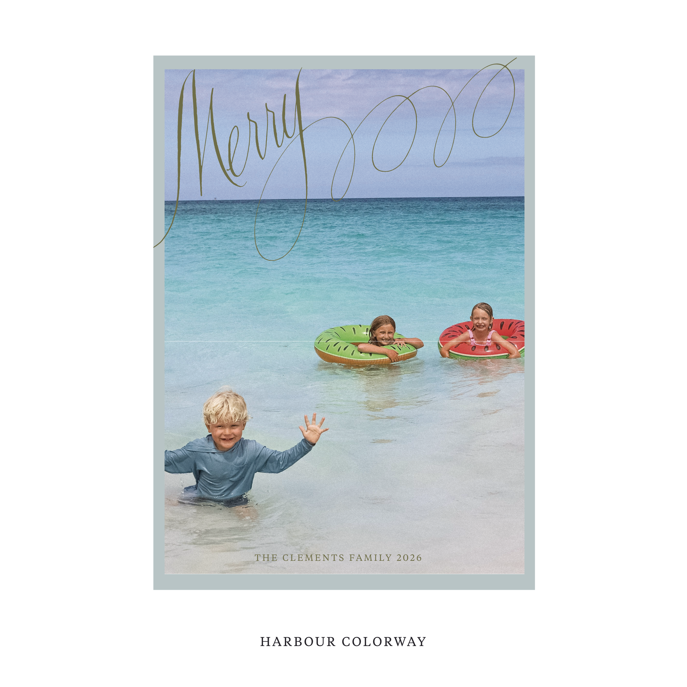Celebrate the season with the Clement "Merry" Holiday Card by Stovall Collection. Featuring original hand-lettered artwork, this luxury personalized photo mount holiday card is available in 22 thoughtfully curated flat printing colorways.