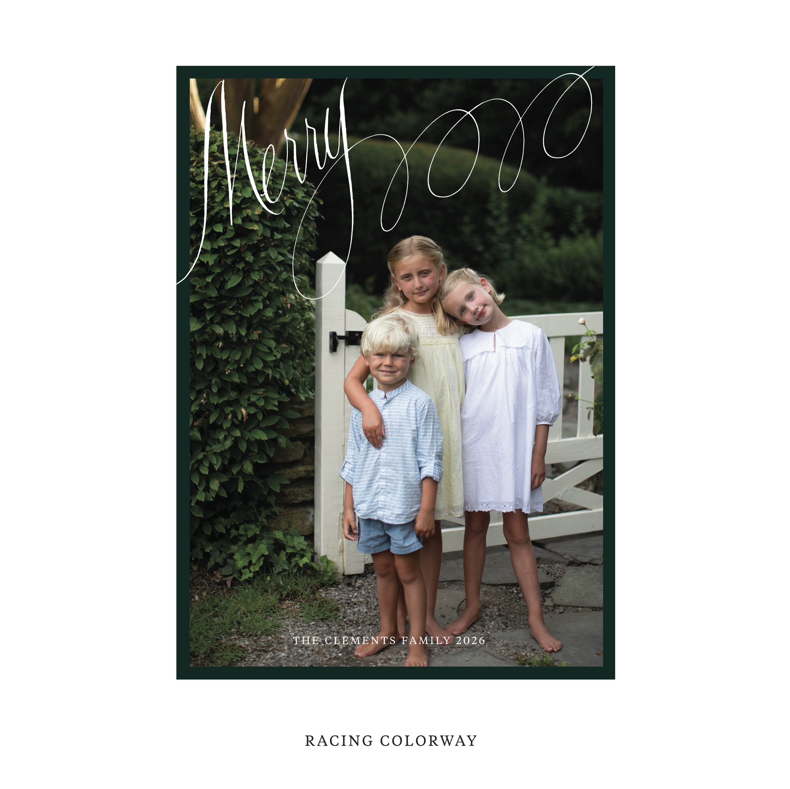 Celebrate the season with the Clement "Merry" Holiday Card by Stovall Collection. Featuring original hand-lettered artwork, this luxury personalized photo mount holiday card is available in 22 thoughtfully curated flat printing colorways.