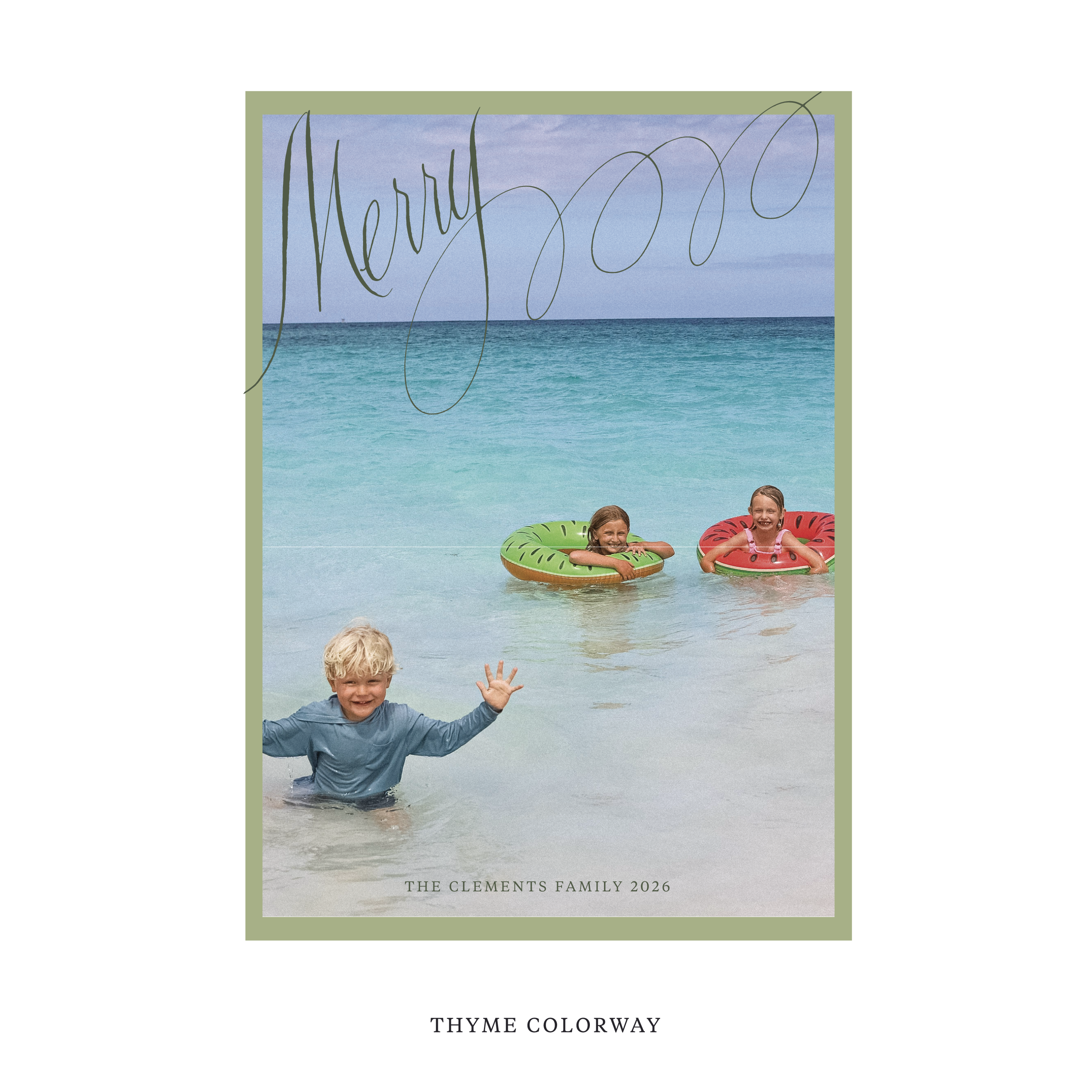 Celebrate the season with the Clement "Merry" Holiday Card by Stovall Collection. Featuring original hand-lettered artwork, this luxury personalized photo mount holiday card is available in 22 thoughtfully curated flat printing colorways.