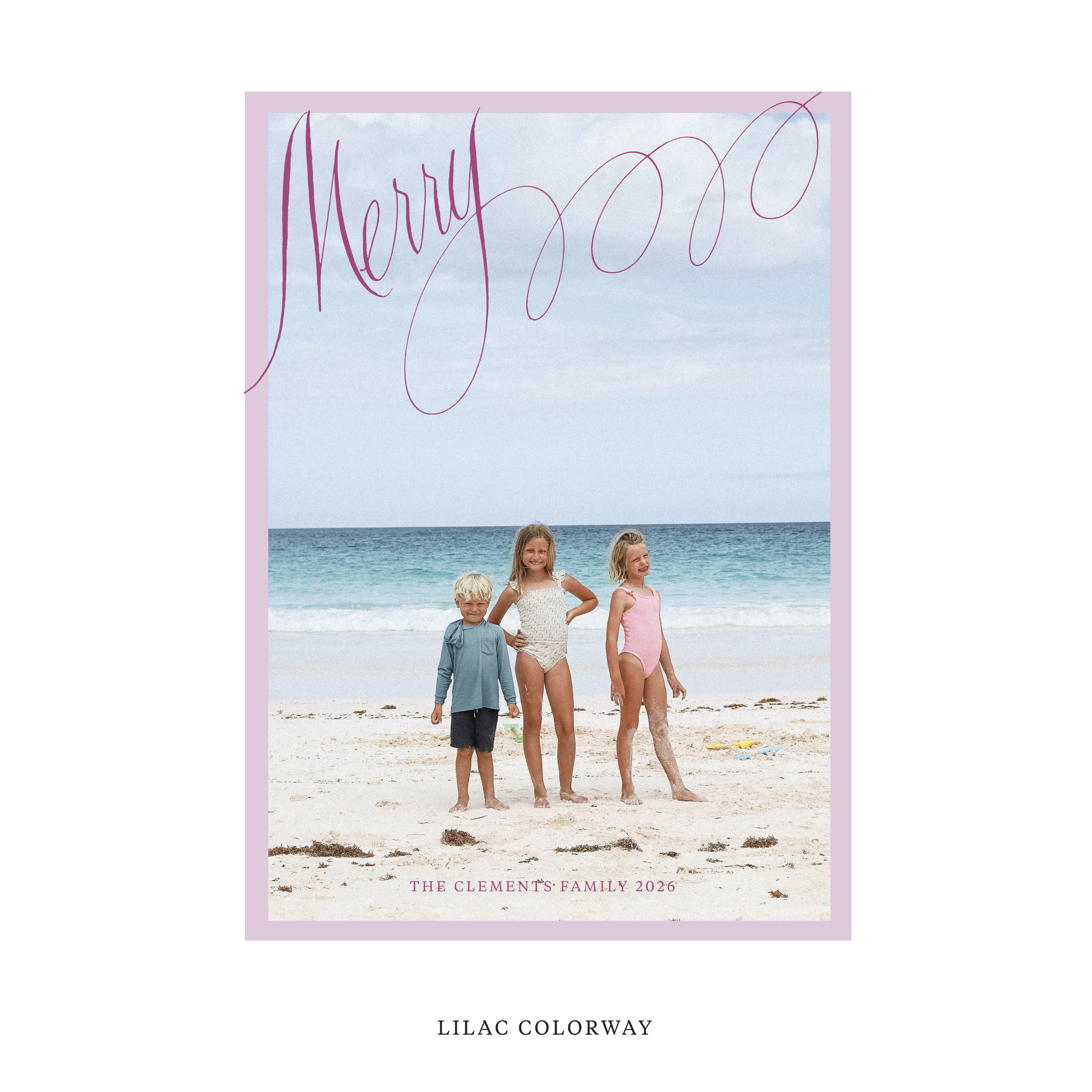 Celebrate the season with the Clement "Merry" Holiday Card by Stovall Collection. Featuring original hand-lettered artwork, this luxury personalized photo mount holiday card is available in 22 thoughtfully curated flat printing colorways.