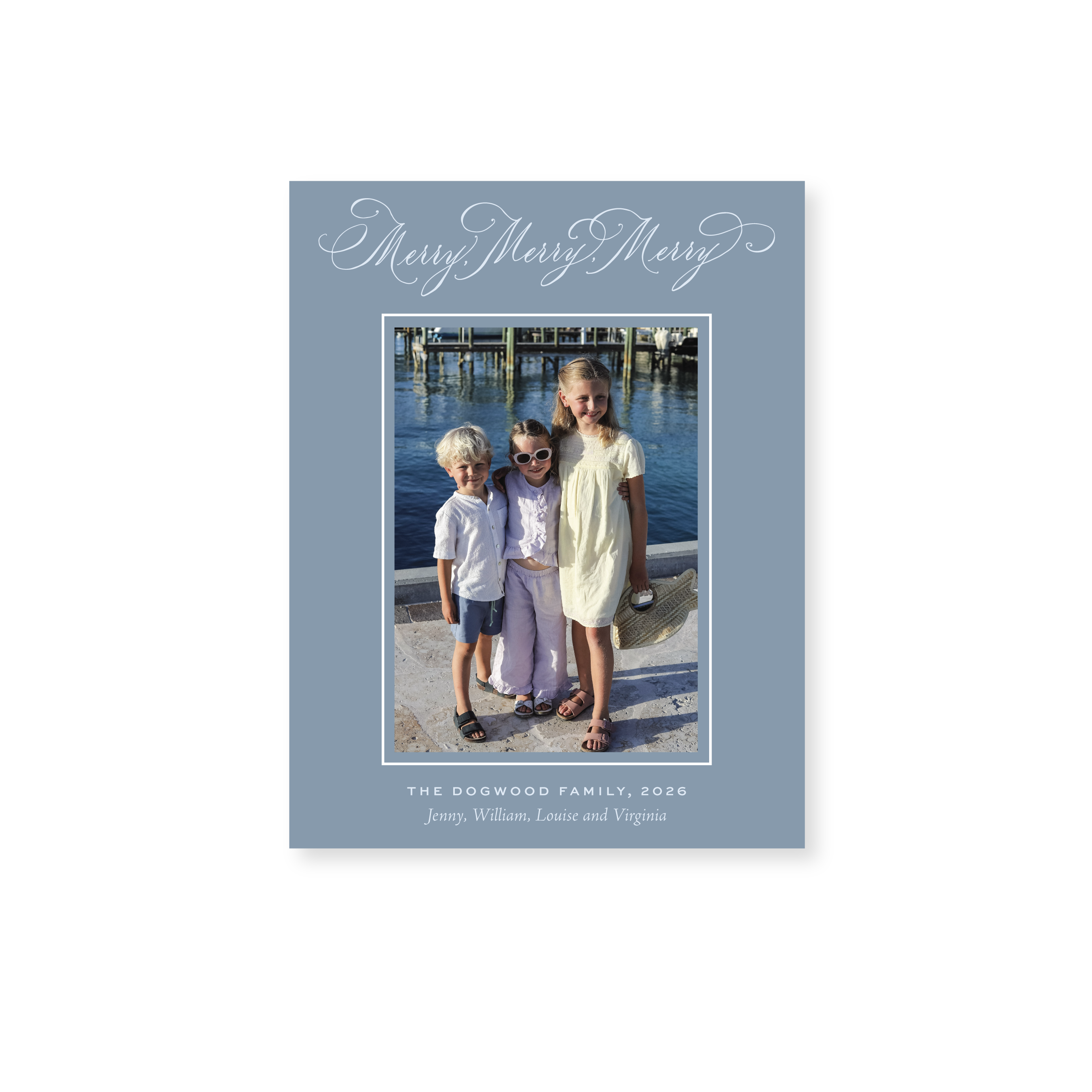 Ludlow Classic Flat Print Merry Merry Merry photo mount holiday card featuring elegant hand-lettered artwork by Stovall Collection.