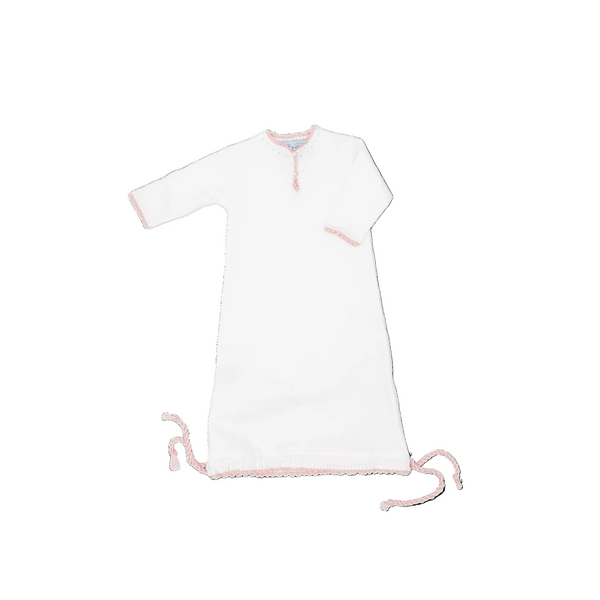 Pink Crochet Trim Layette Gown
