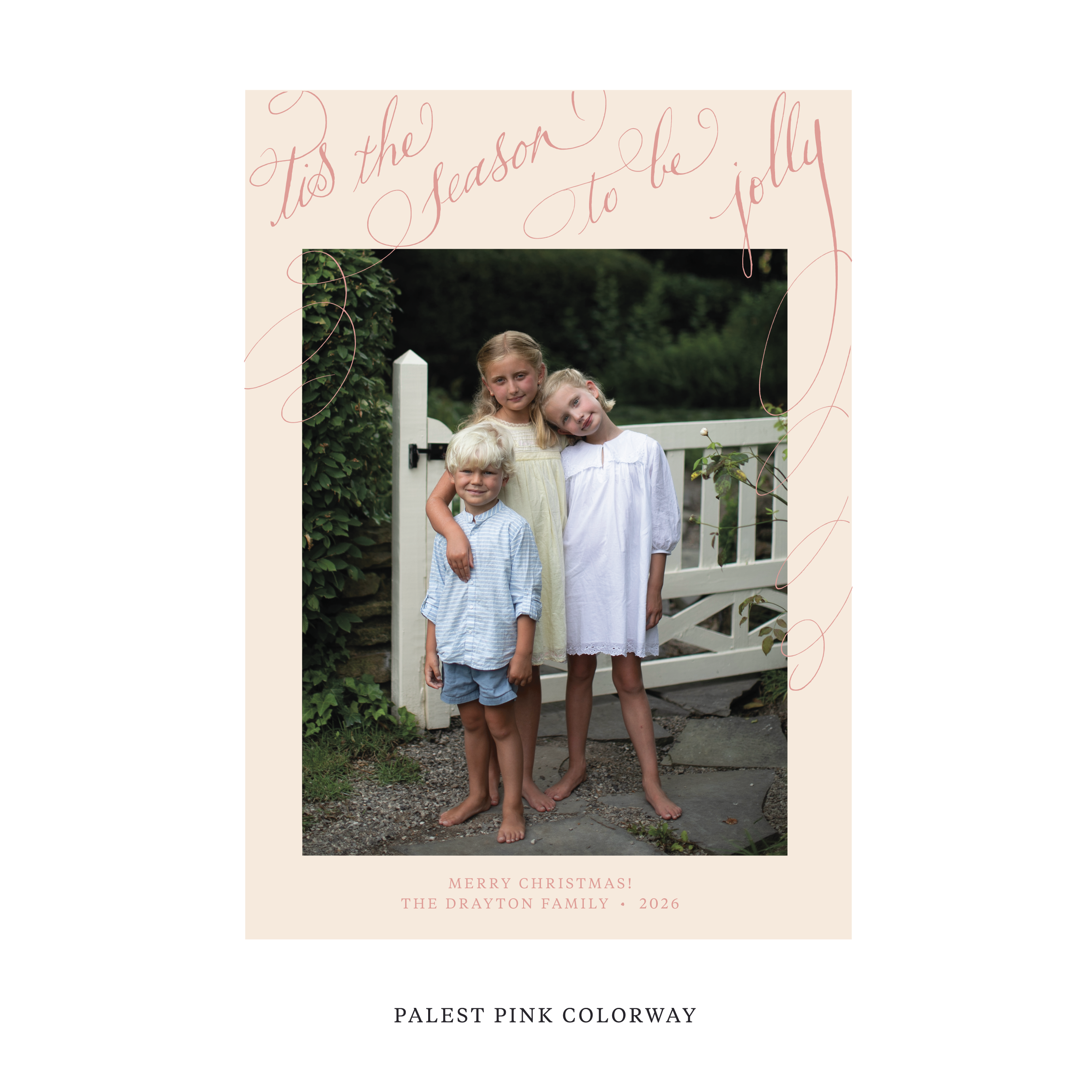 Celebrate the season with the Drayton "Tis the Season to be Jolly" Holiday Card by Stovall Collection. Featuring original hand-lettered artwork, this luxury personalized photo mount holiday card is available in 22 thoughtfully curated flat printing colorways.