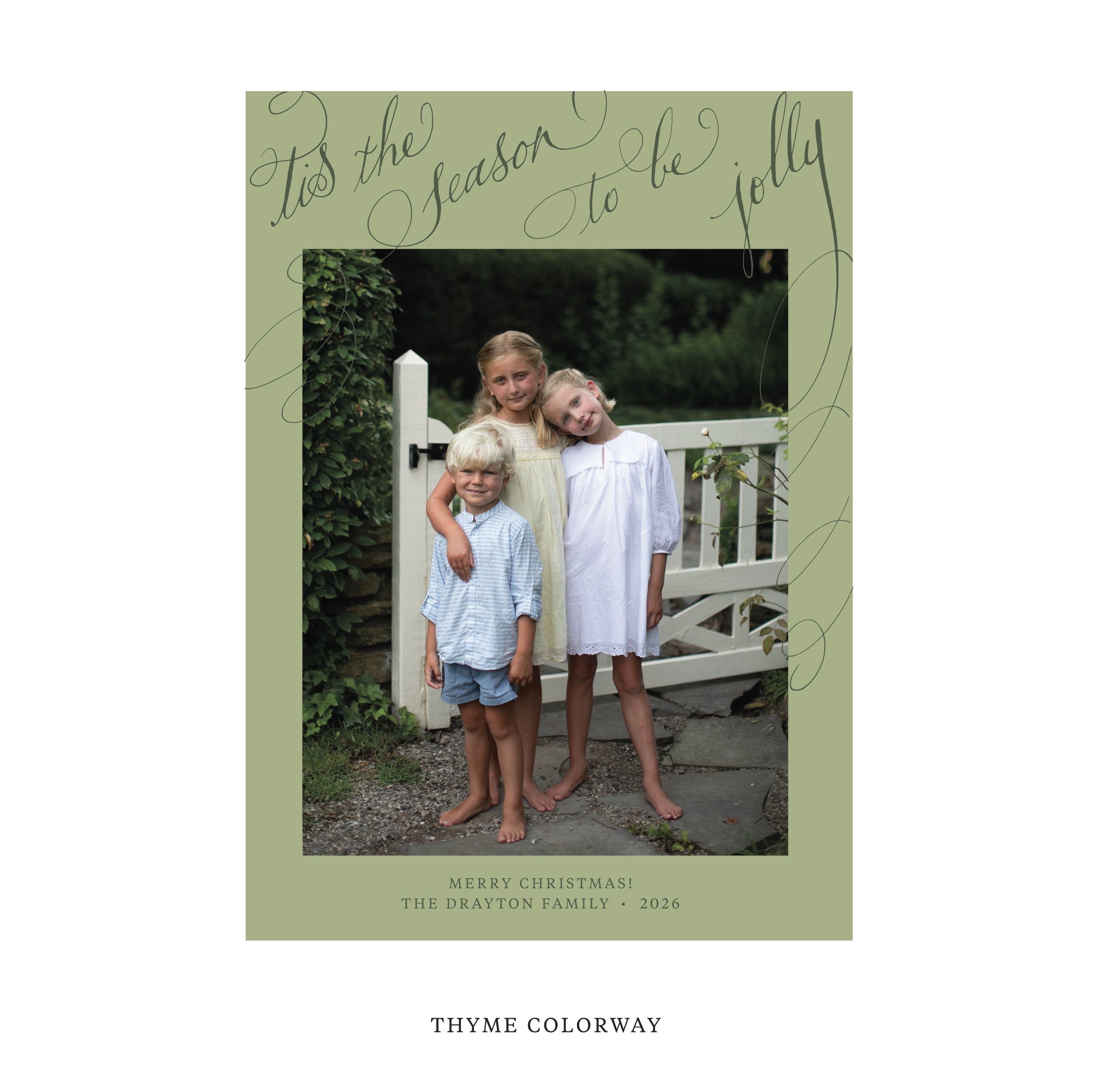 Celebrate the season with the Drayton "Tis the Season to be Jolly" Holiday Card by Stovall Collection. Featuring original hand-lettered artwork, this luxury personalized photo mount holiday card is available in 22 thoughtfully curated flat printing colorways.