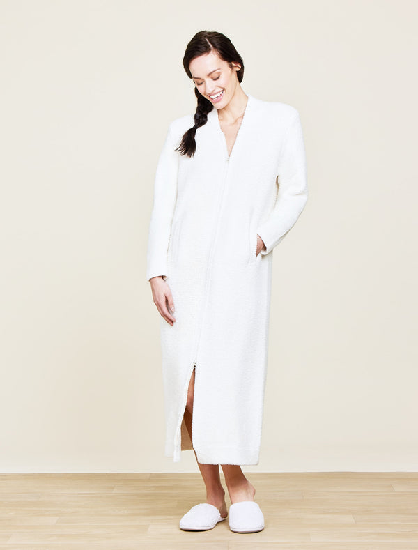 CozyChic Full Zip V-neck Lounger Robe, Cream