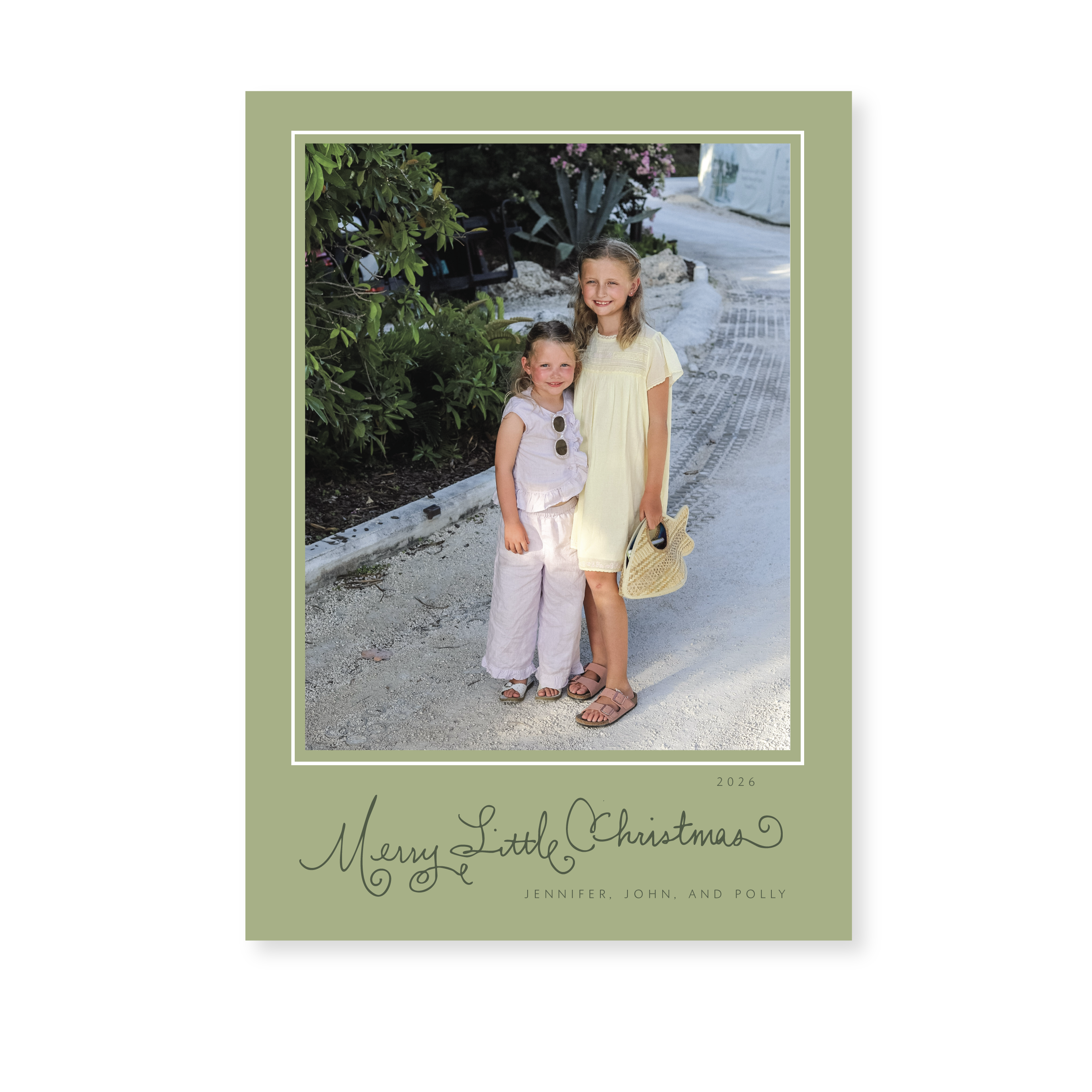 Henley Classic Flat Print Merry Little Christmas photo mount holiday card featuring original hand-lettered artwork by Stovall Collection.