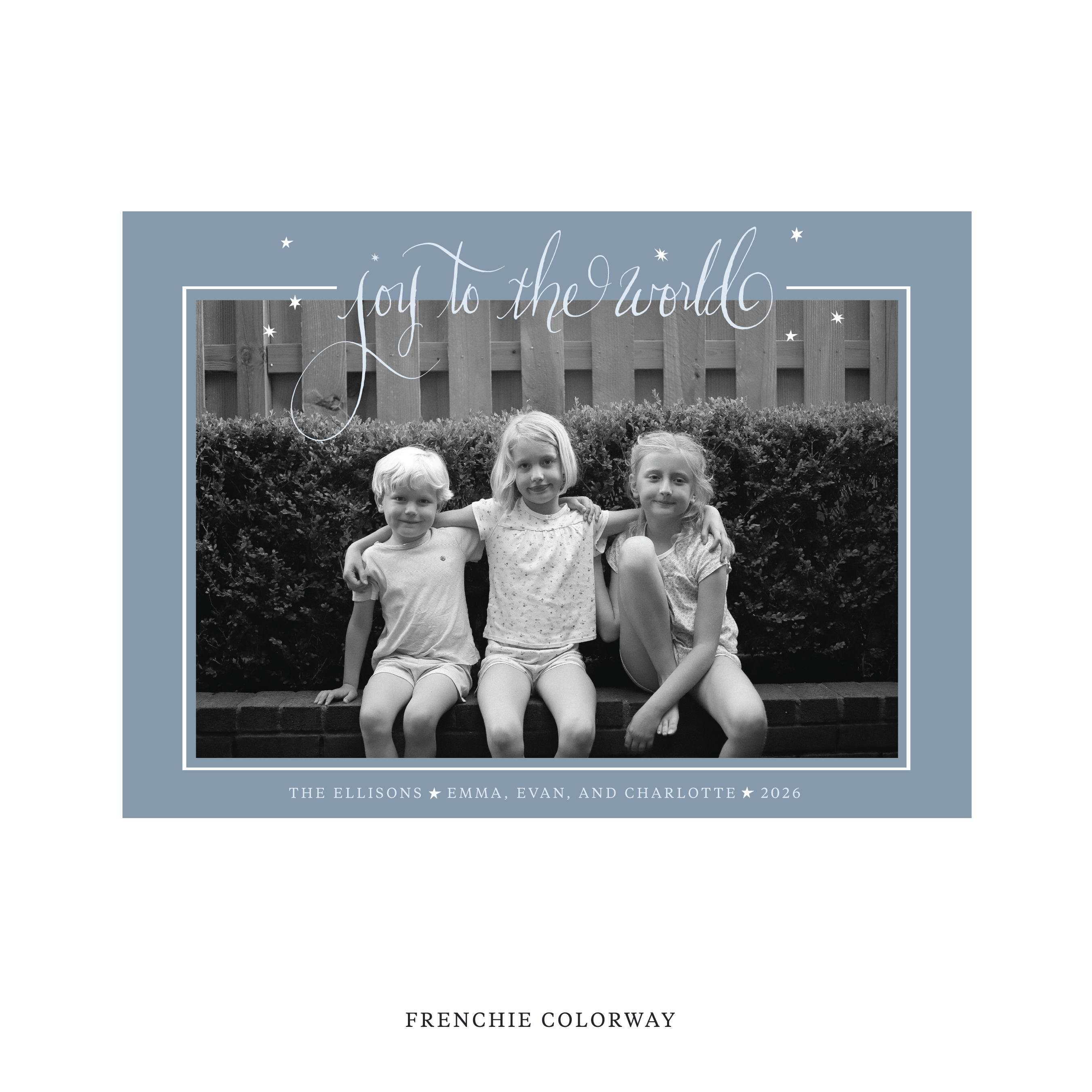 Celebrate the season with the Ellison "Joy to the World" Holiday Card by Stovall Collection. Featuring original hand-lettered artwork, this luxury personalized photo mount holiday card is available in 22 thoughtfully curated flat printing colorways.