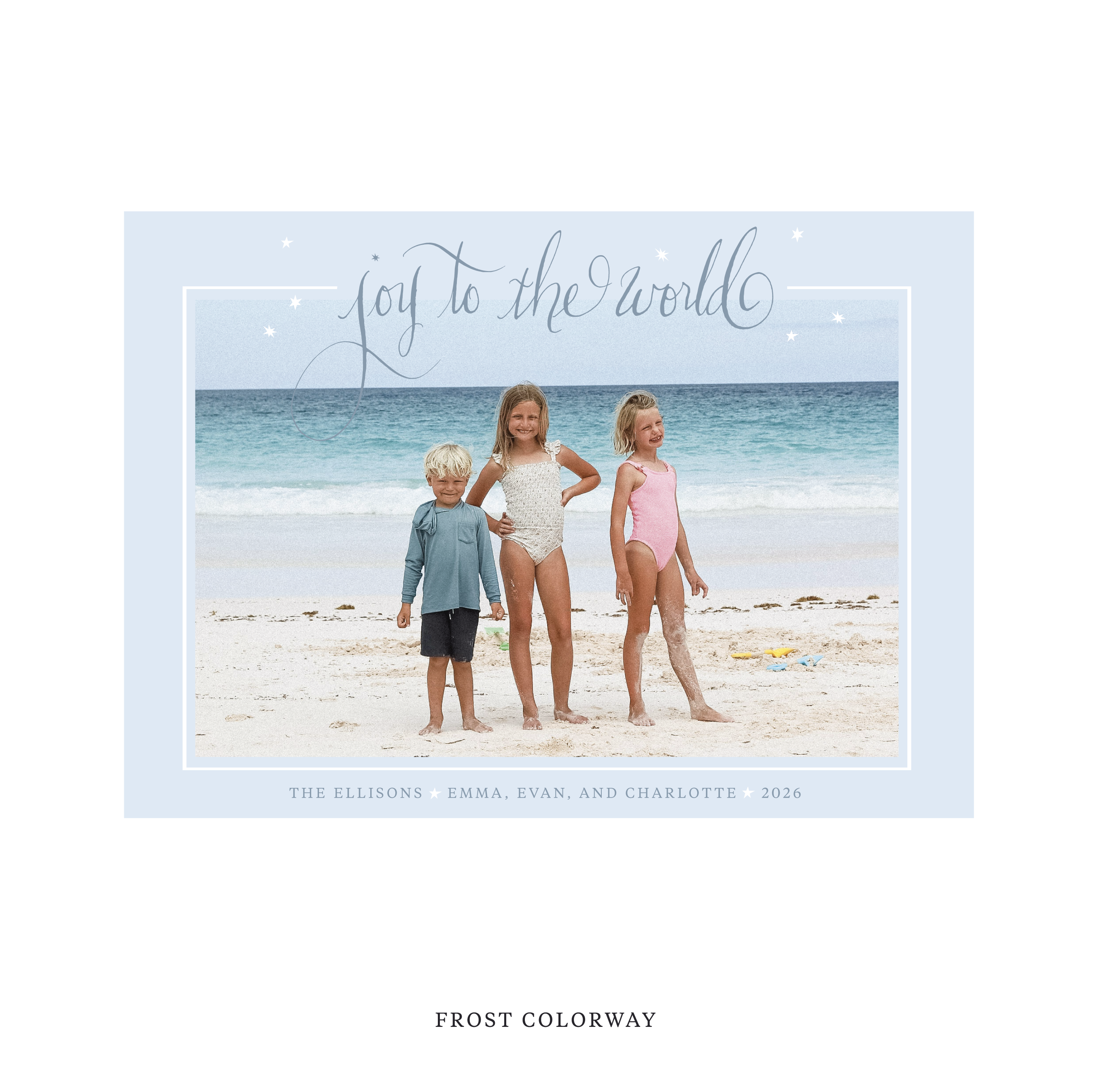 Celebrate the season with the Ellison "Joy to the World" Holiday Card by Stovall Collection. Featuring original hand-lettered artwork, this luxury personalized photo mount holiday card is available in 22 thoughtfully curated flat printing colorways.