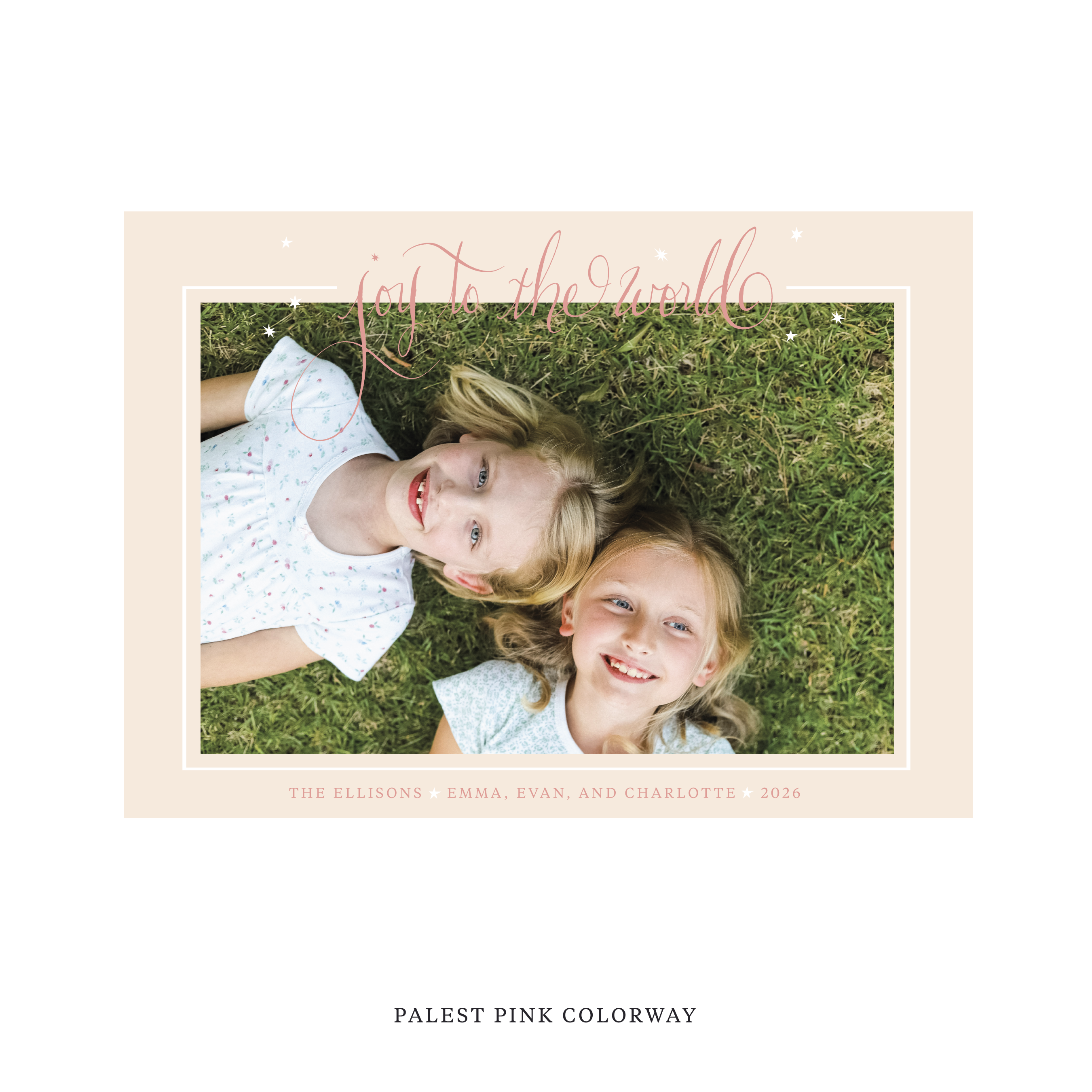 Celebrate the season with the Ellison "Joy to the World" Holiday Card by Stovall Collection. Featuring original hand-lettered artwork, this luxury personalized photo mount holiday card is available in 22 thoughtfully curated flat printing colorways.