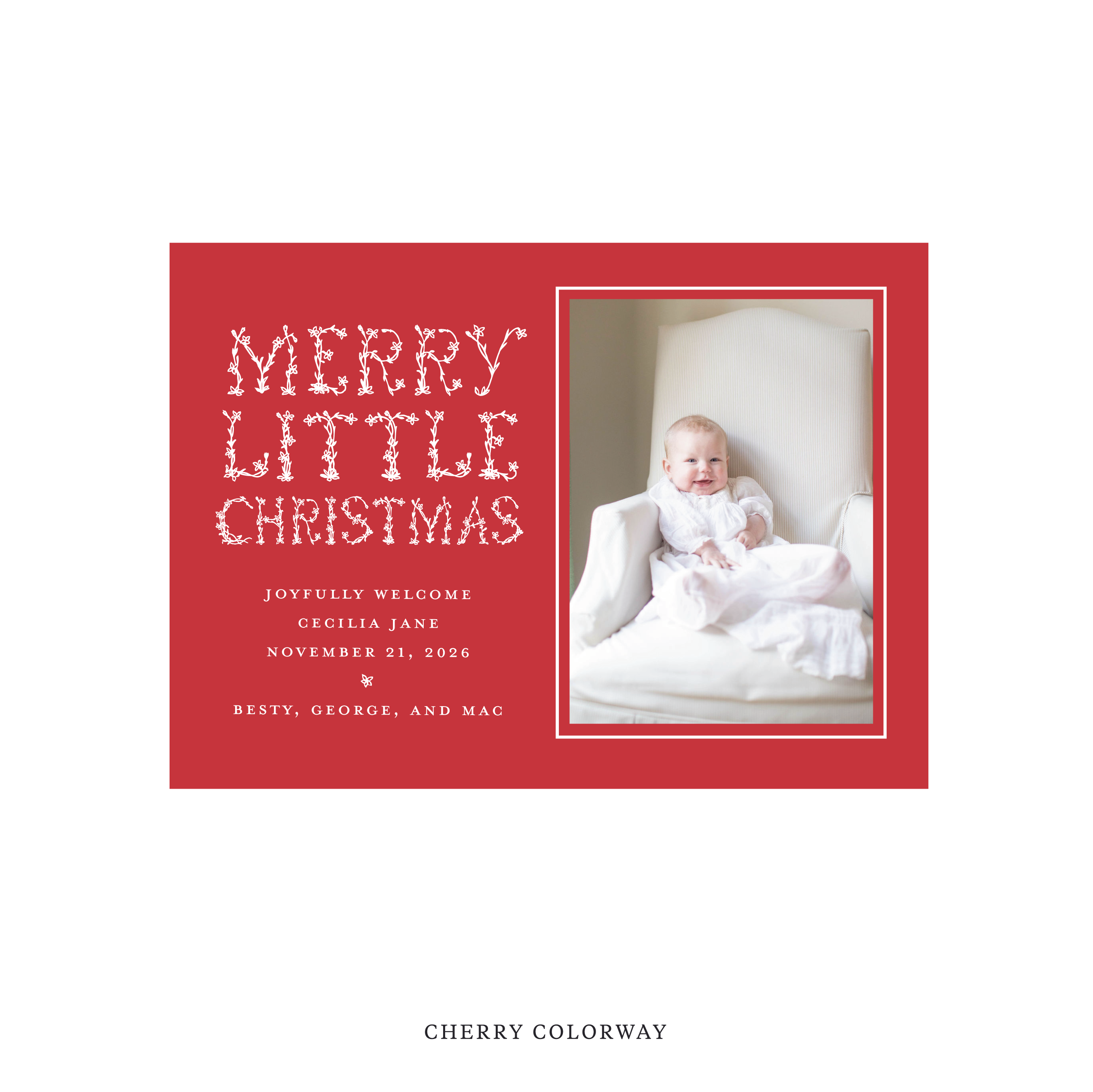 Flora Classic Flat Print Holiday Card, Birth Announcement Medium