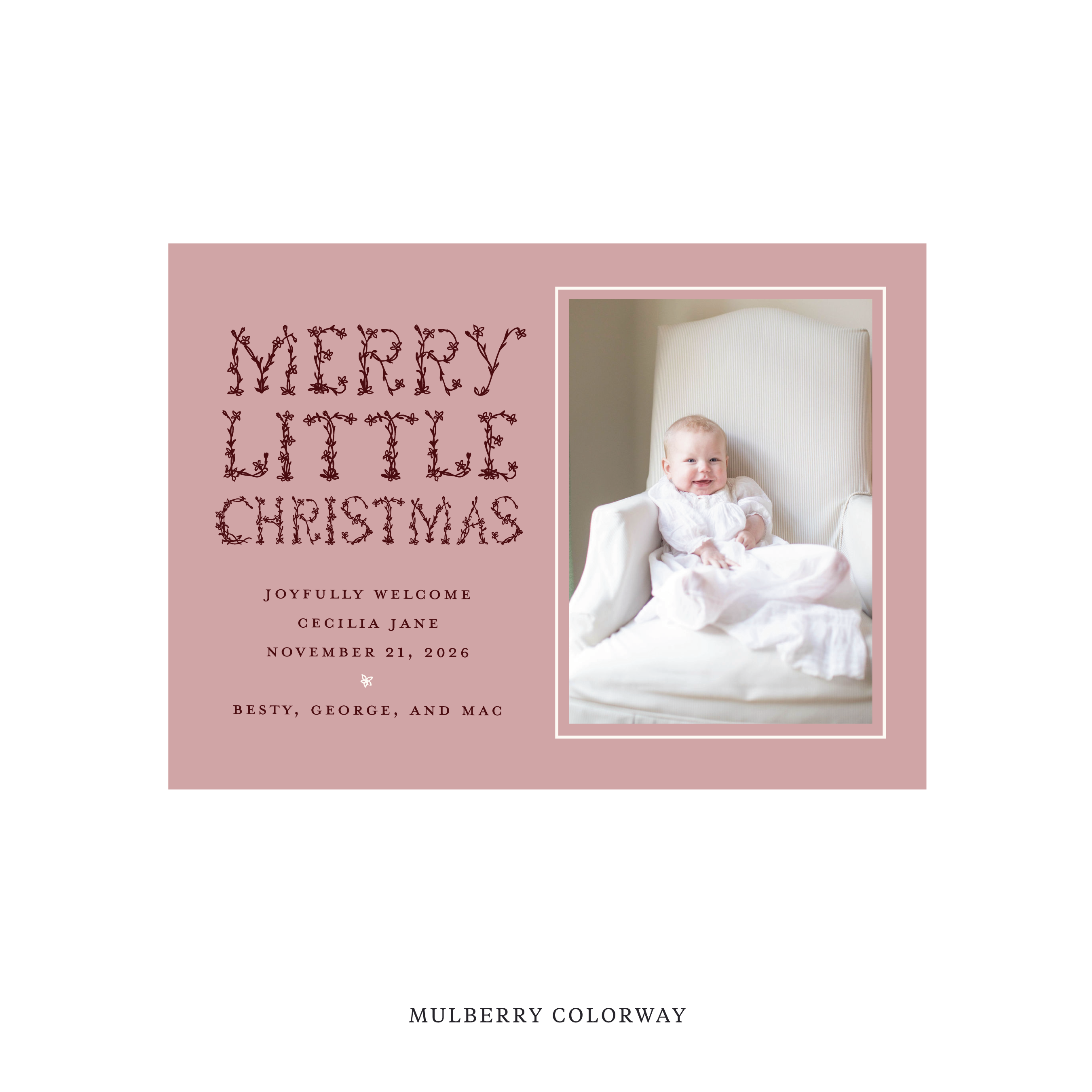 Flora Classic Flat Print Holiday Card, Birth Announcement Medium