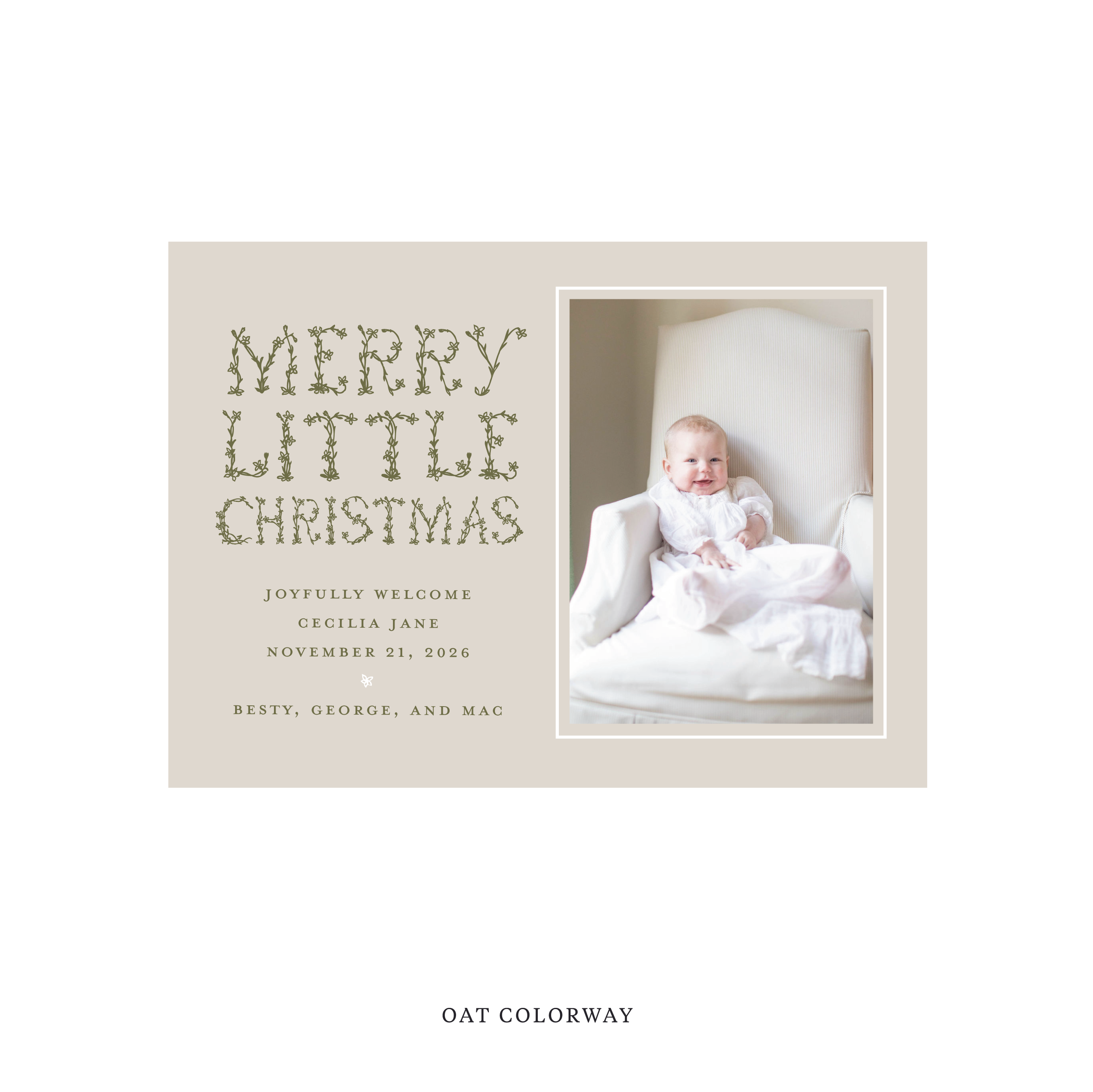 Flora Classic Flat Print Holiday Card, Birth Announcement Medium
