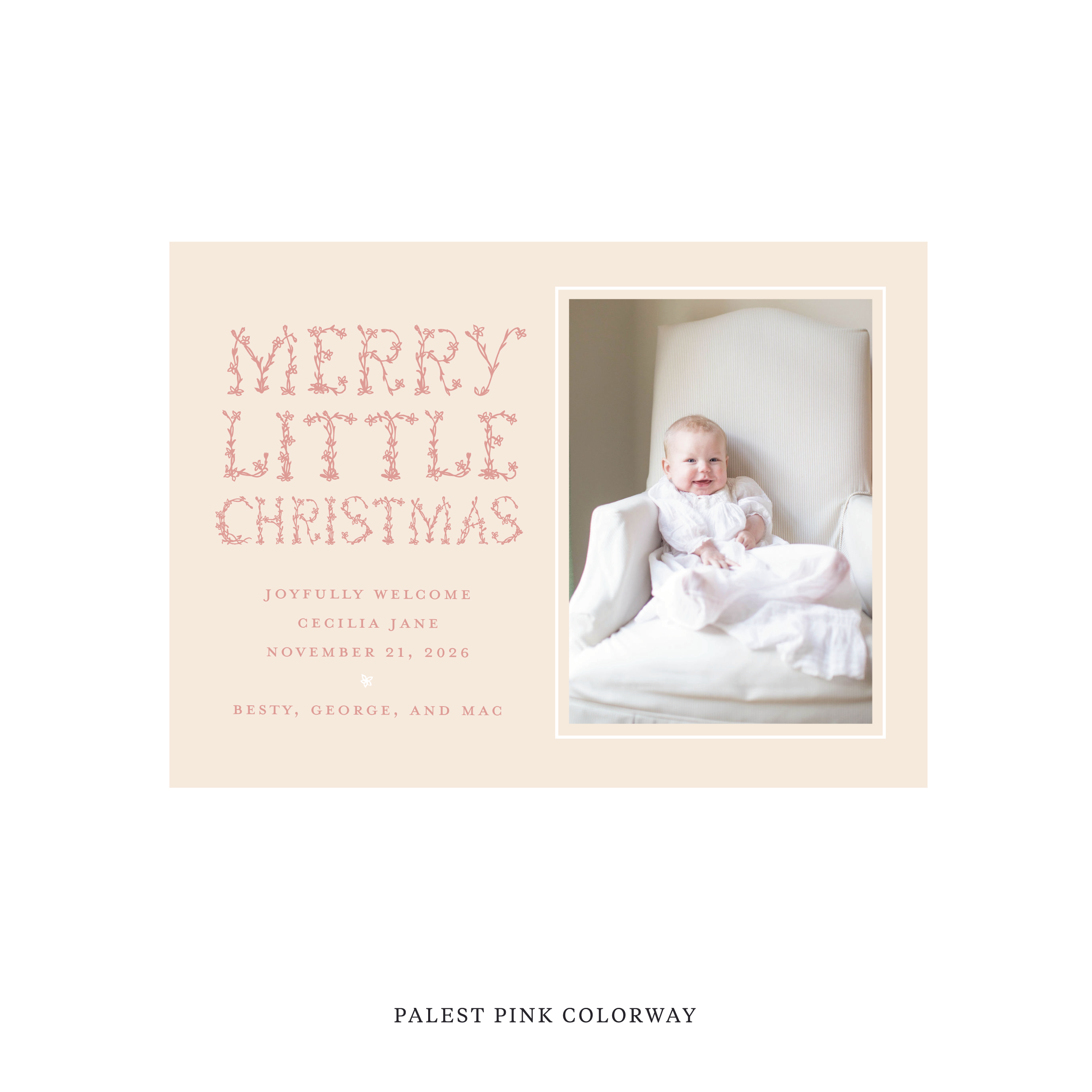 Flora Classic Flat Print Holiday Card, Birth Announcement Medium