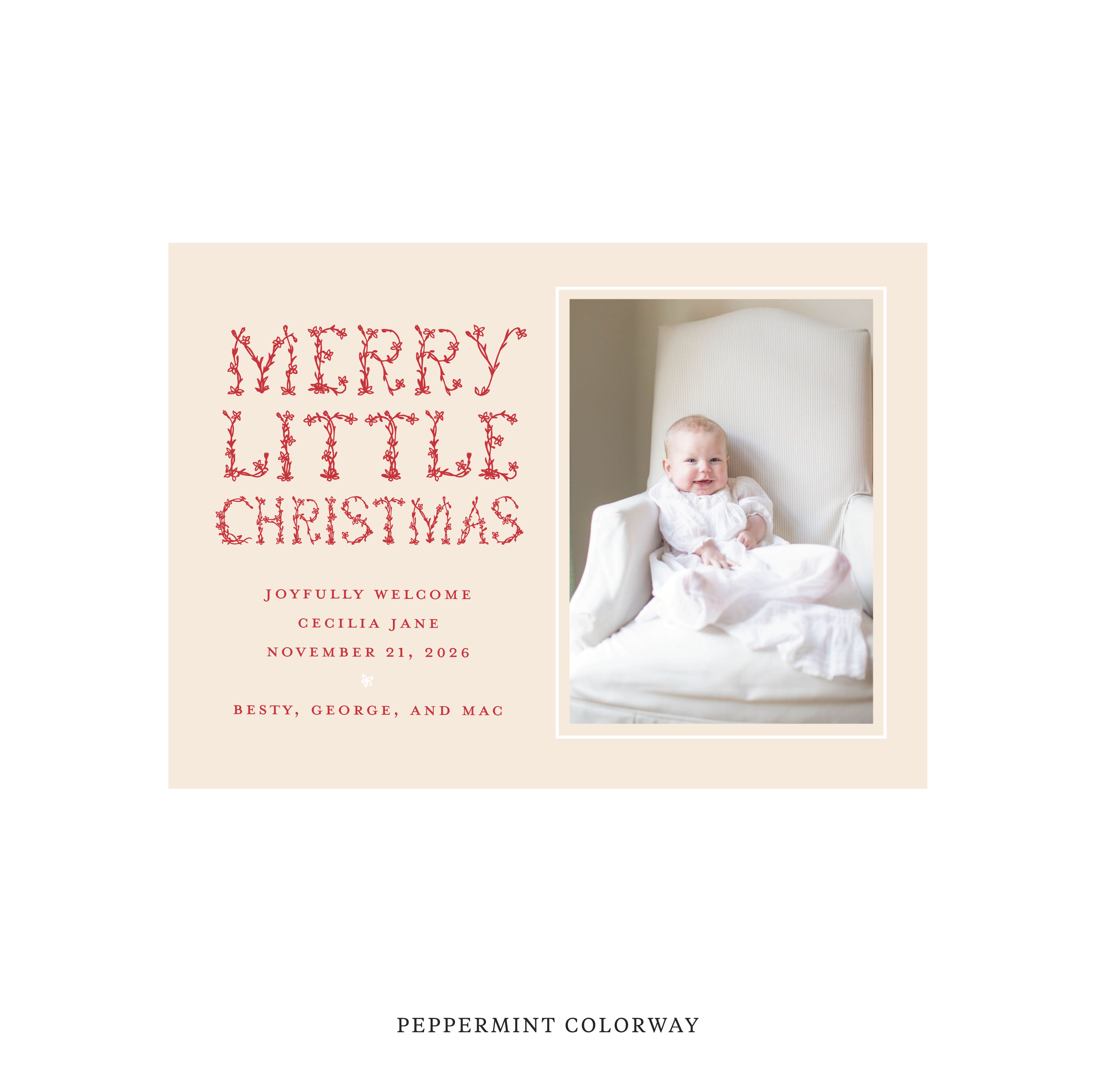 Flora Classic Flat Print Holiday Card, Birth Announcement Medium