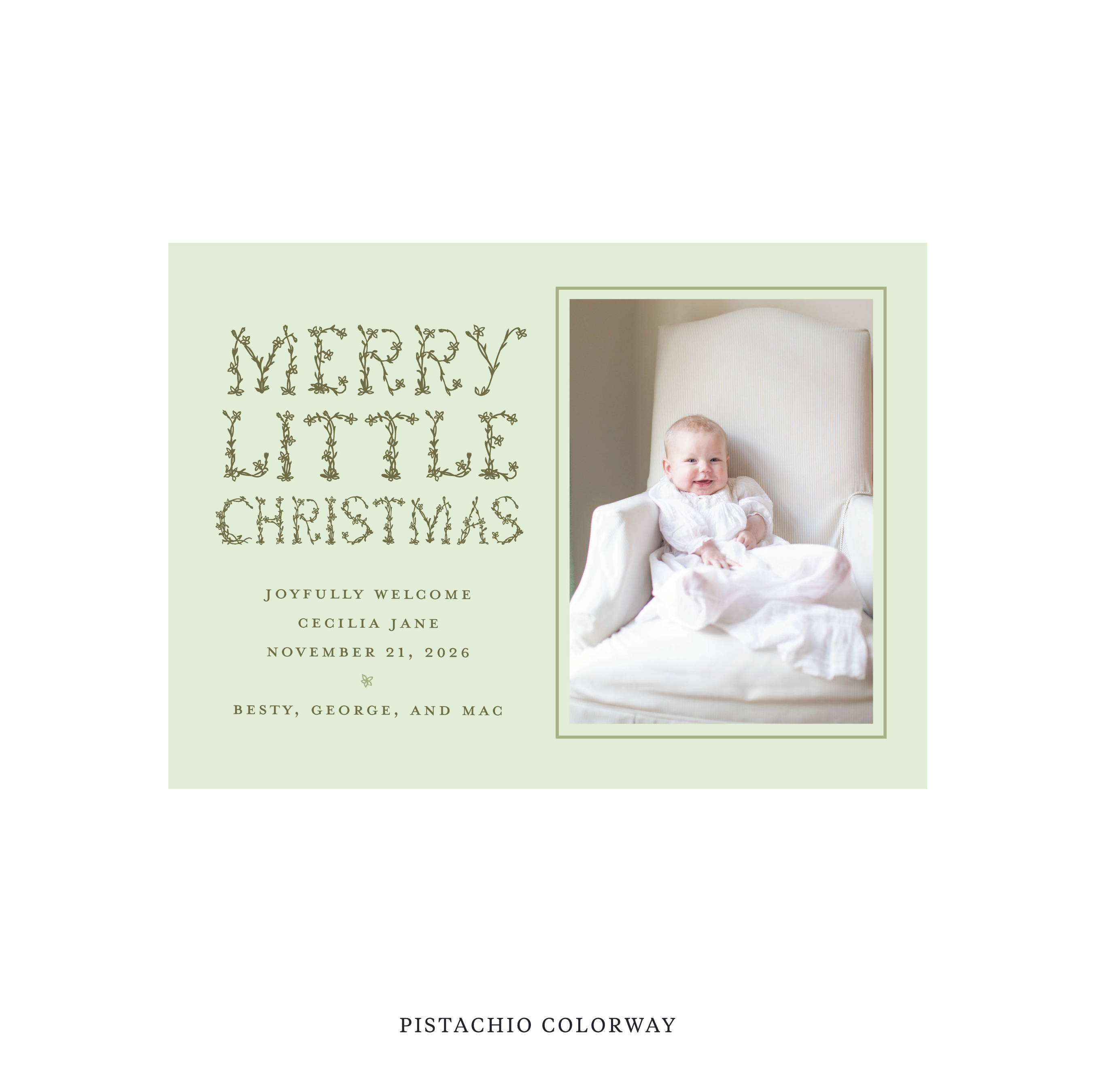 Flora Classic Flat Print Holiday Card, Birth Announcement Medium