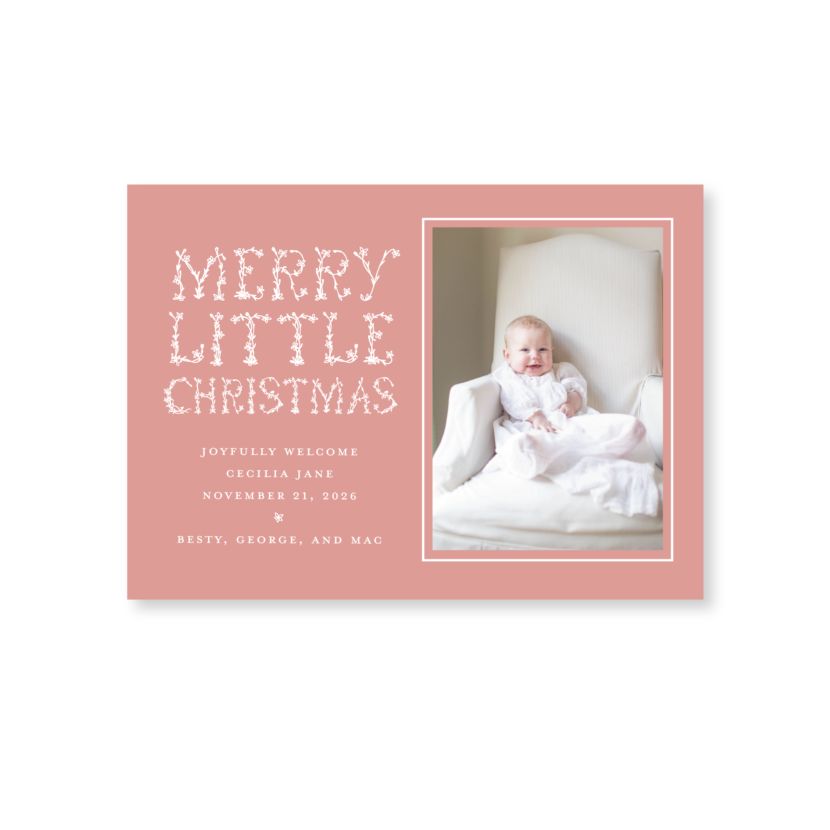 Flora Classic Flat Print Holiday Card, Birth Announcement Medium