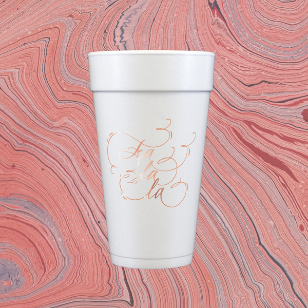 Fa La La Rose Gold Metallic Calligraphy Foam Cups 20 oz