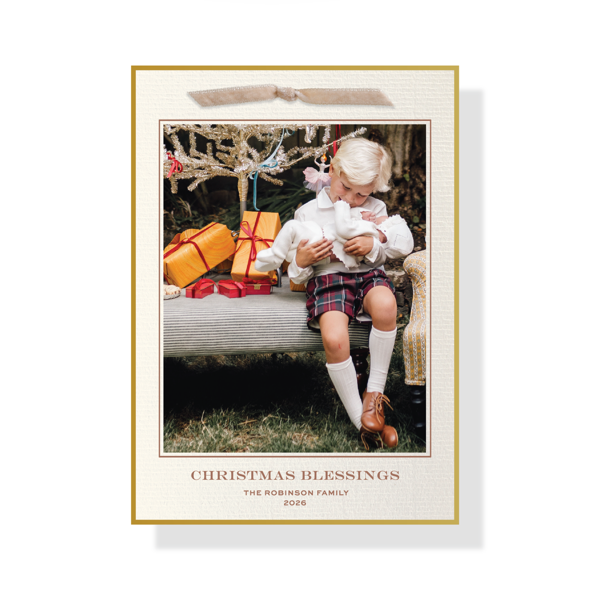 Hampstead Velvet Ribbon Classic Print Holiday Card