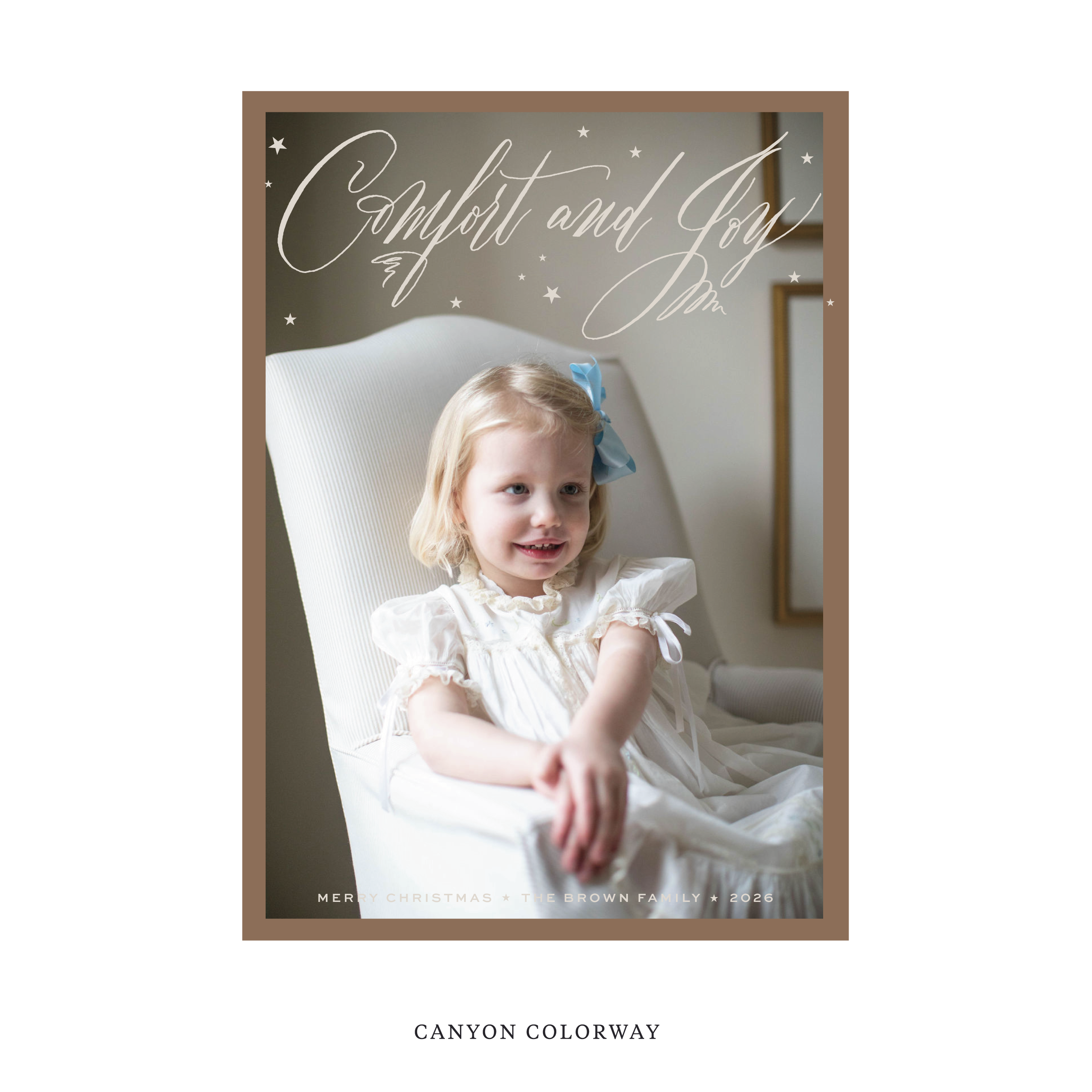 Celebrate the season with the Hawthorne "Comfort and Joy" Holiday Card by Stovall Collection. Featuring original hand-lettered artwork, this luxury personalized photo mount holiday card is available in 22 thoughtfully curated flat printing colorways.