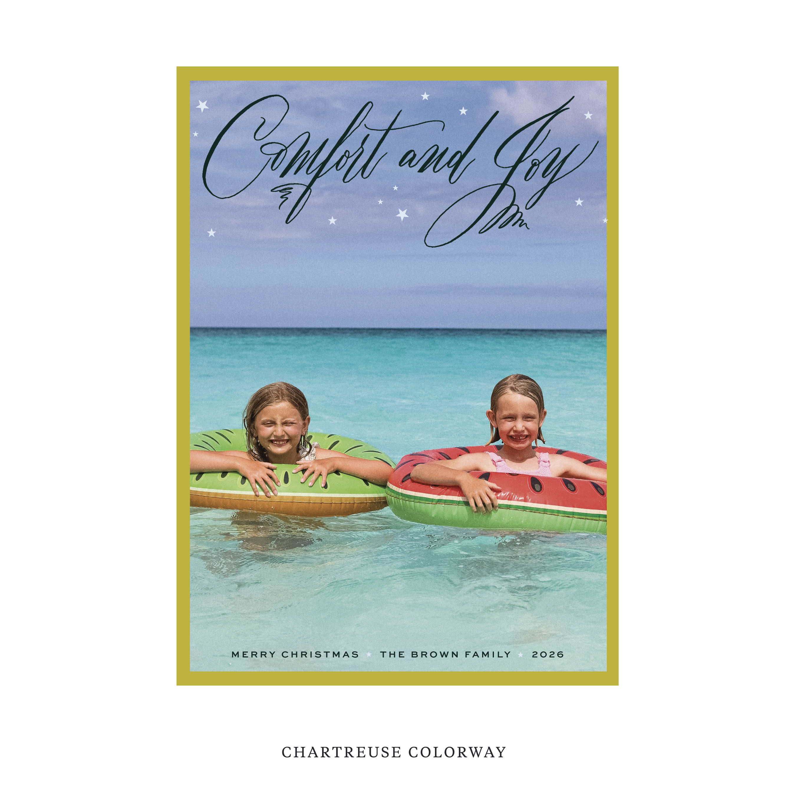 Celebrate the season with the Hawthorne "Comfort and Joy" Holiday Card by Stovall Collection. Featuring original hand-lettered artwork, this luxury personalized photo mount holiday card is available in 22 thoughtfully curated flat printing colorways.
