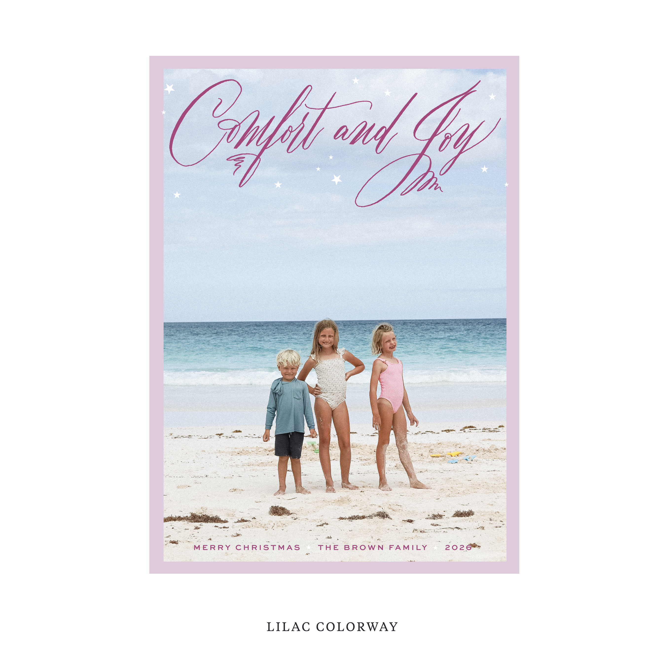Celebrate the season with the Hawthorne "Comfort and Joy" Holiday Card by Stovall Collection. Featuring original hand-lettered artwork, this luxury personalized photo mount holiday card is available in 22 thoughtfully curated flat printing colorways.