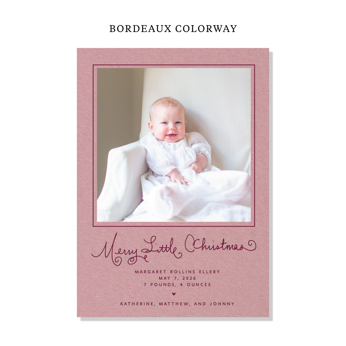 Henley Birth Announcement Letterpress Holiday Card, Large (Colored Paper)