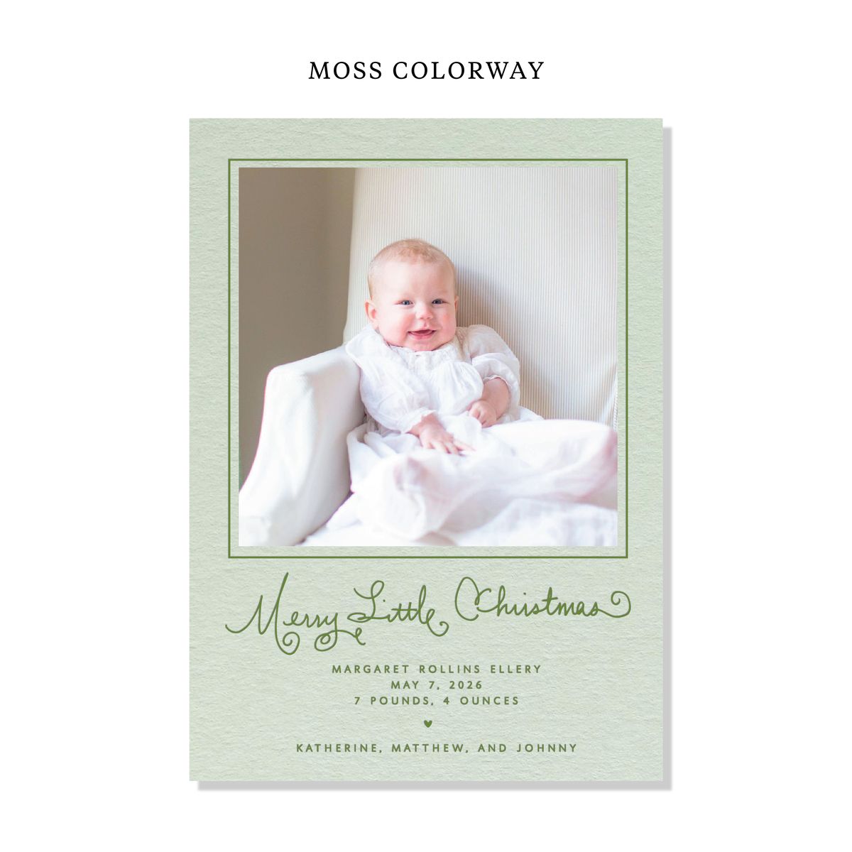 Henley Birth Announcement Letterpress Holiday Card, Large (Colored Paper)