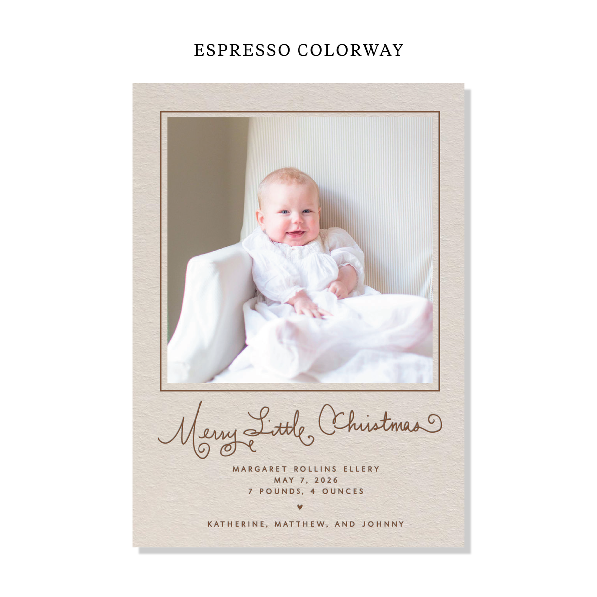 Henley Birth Announcement Letterpress Holiday Card, Large (Colored Paper)