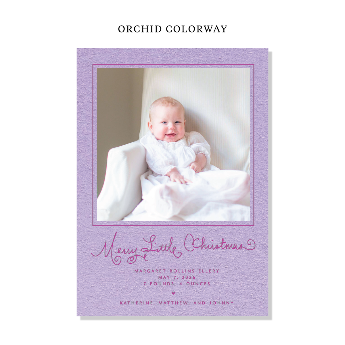 Henley Birth Announcement Letterpress Holiday Card, Large (Colored Paper)