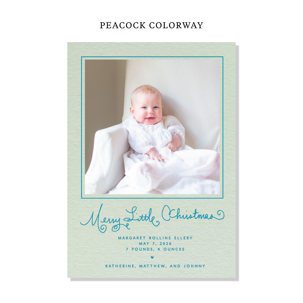 Henley Birth Announcement Letterpress Holiday Card, Large (Colored Paper)