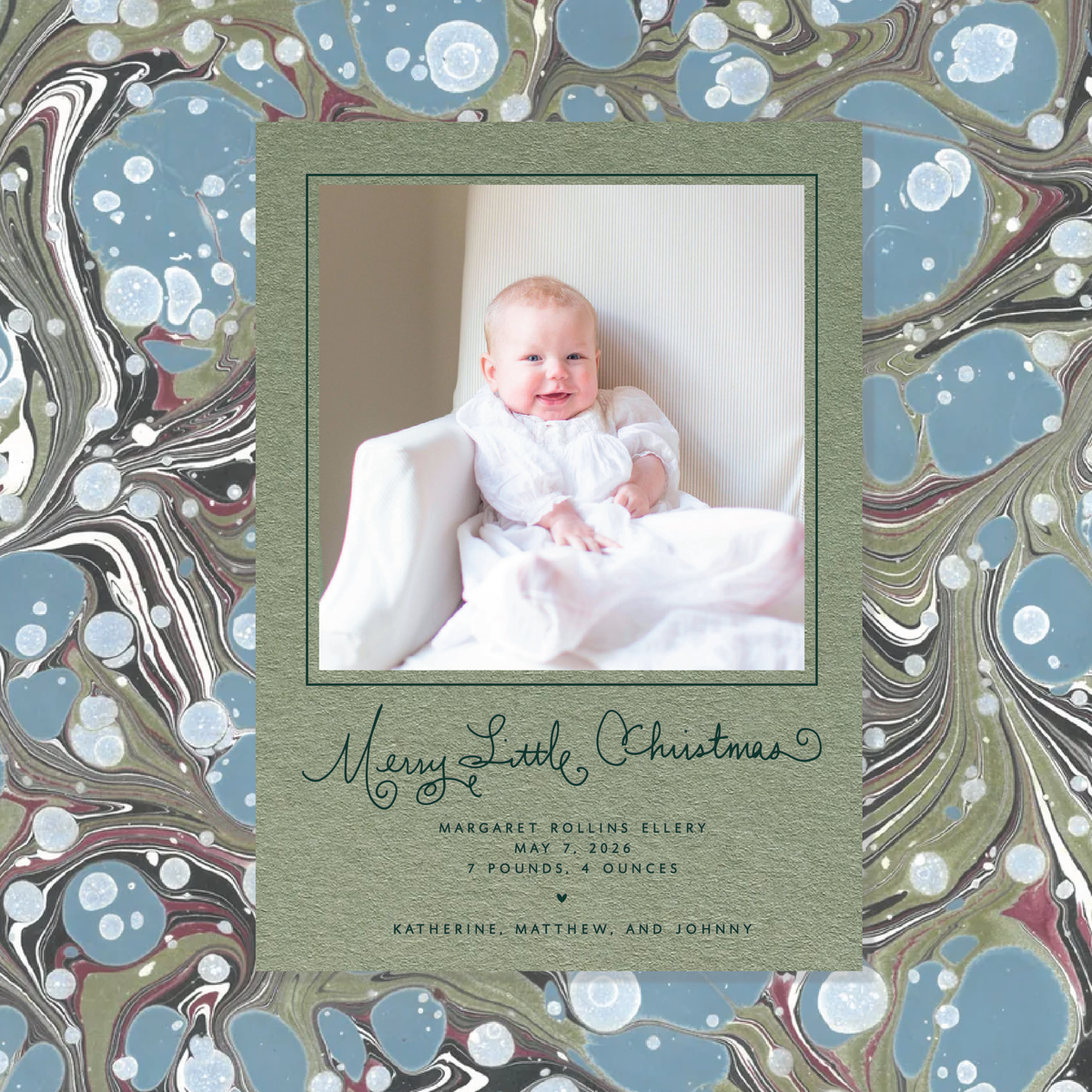 Henley Birth Announcement Letterpress Holiday Card, Large (Colored Paper)