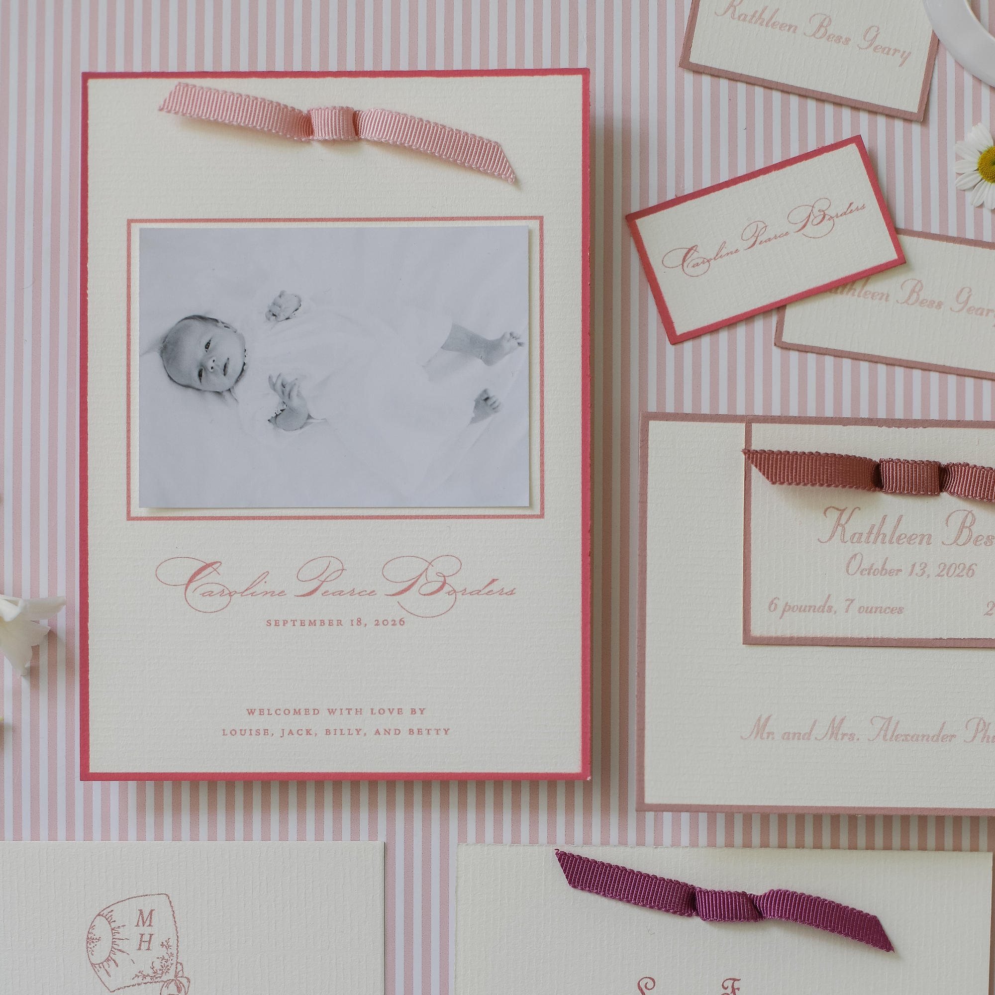 Primrose Ribbon Photo Birth Announcement